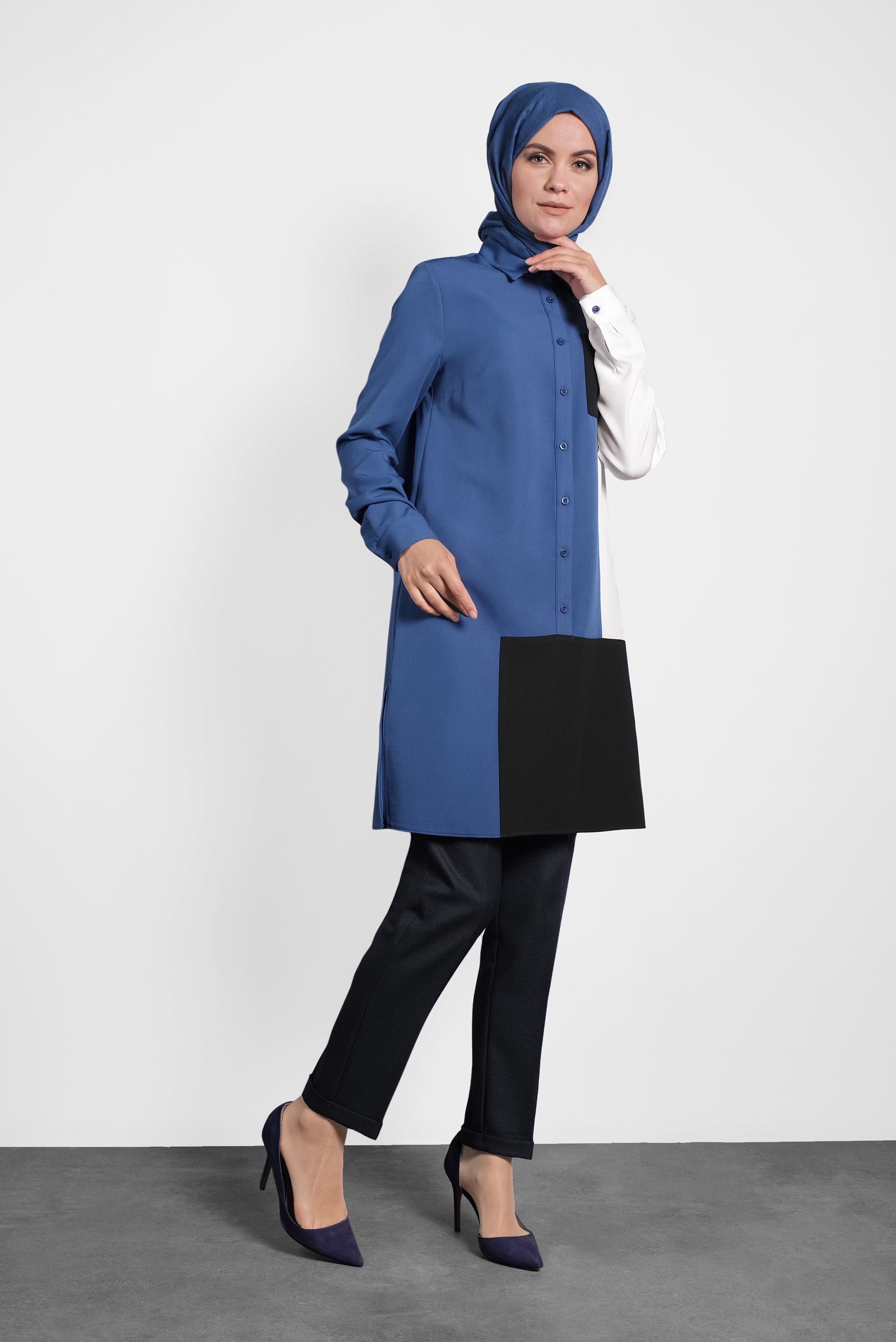 Tesettür giyim LACİVERT DÜĞMELİ CEPLİ TUNİK 40148 