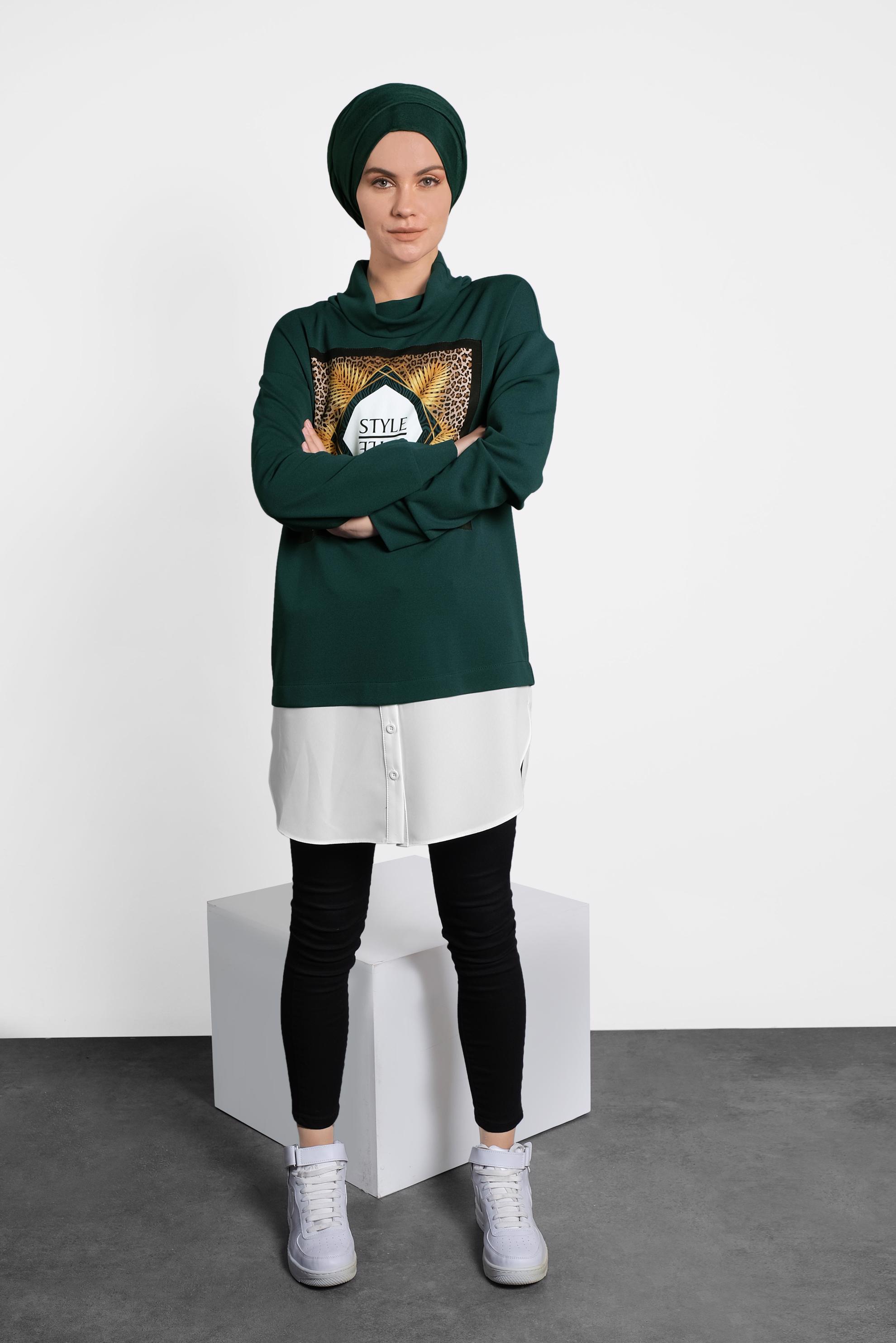 Tesettür giyim YEŞİL BOĞAZLI TUNİK 40149 