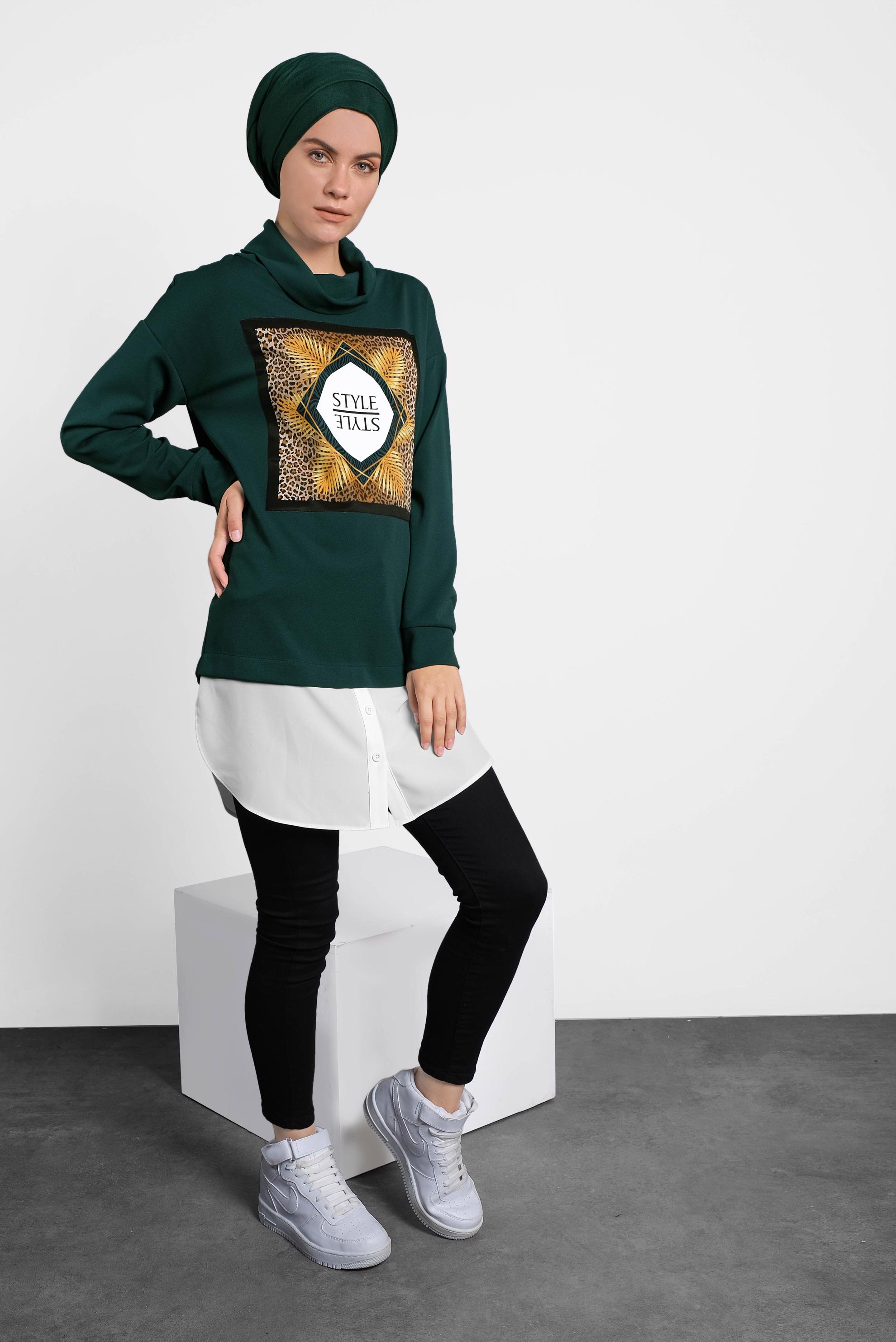 Tesettür giyim YEŞİL BOĞAZLI TUNİK 40149 