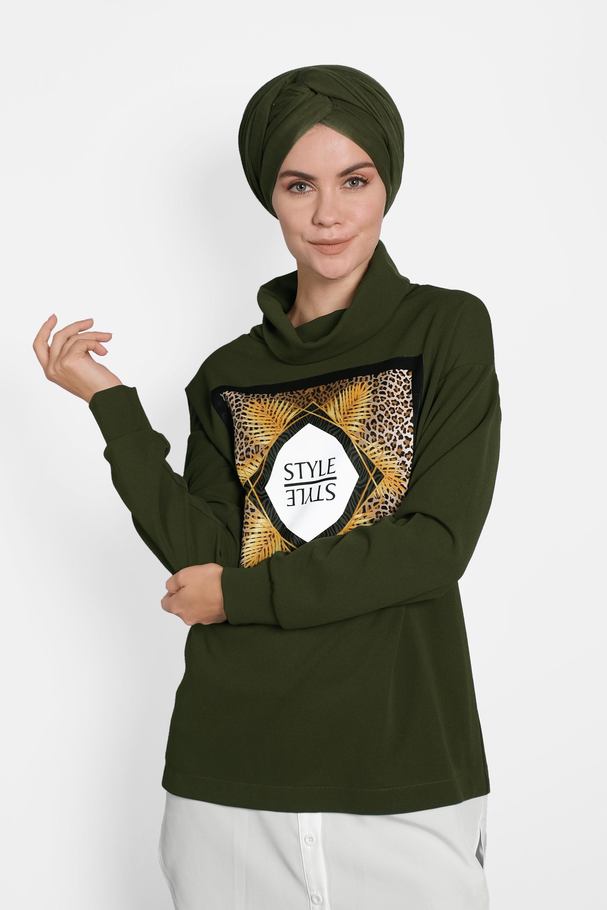 Tesettür giyim HAKİ BOĞAZLI TUNİK 40149 