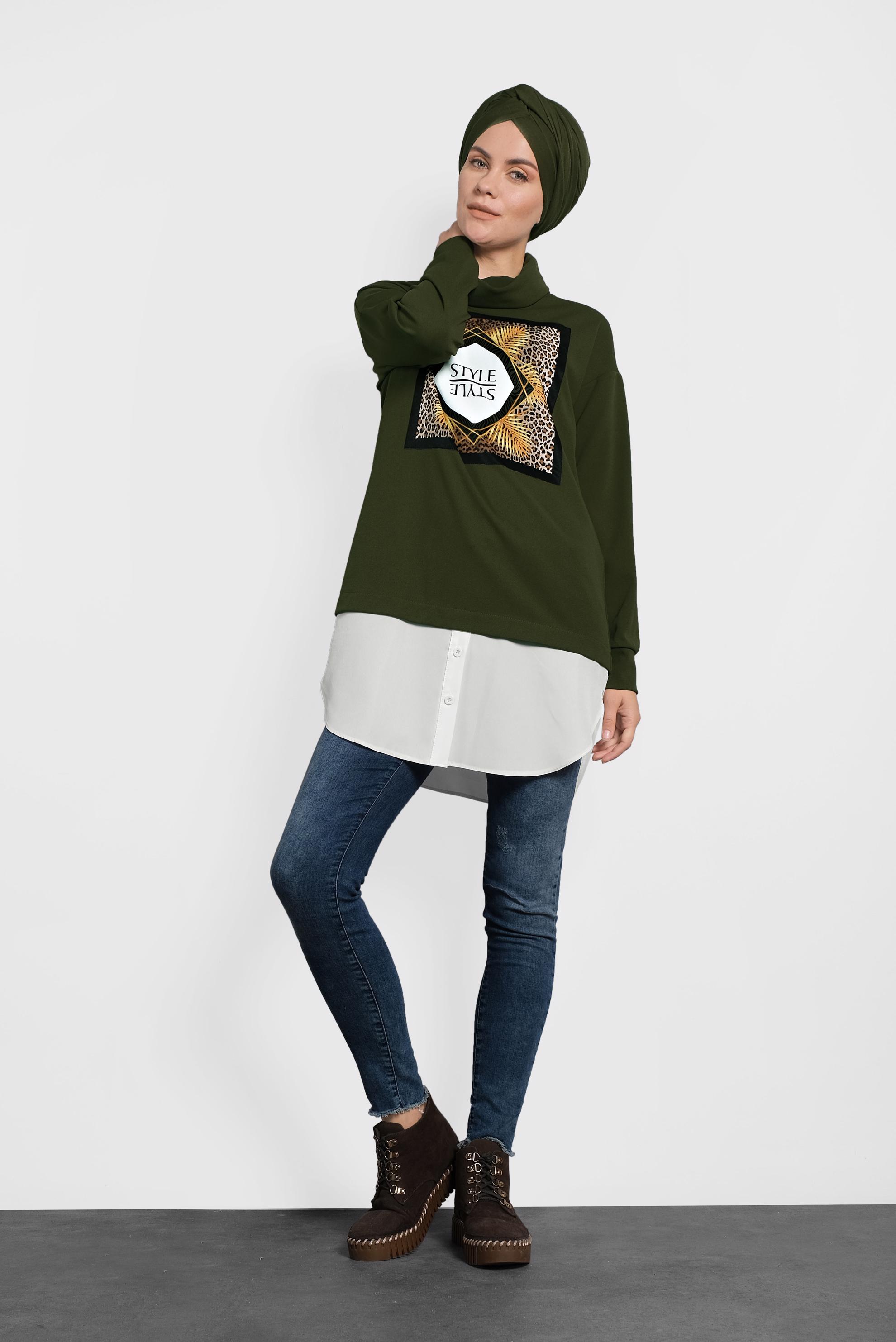 Tesettür giyim HAKİ BOĞAZLI TUNİK 40149 