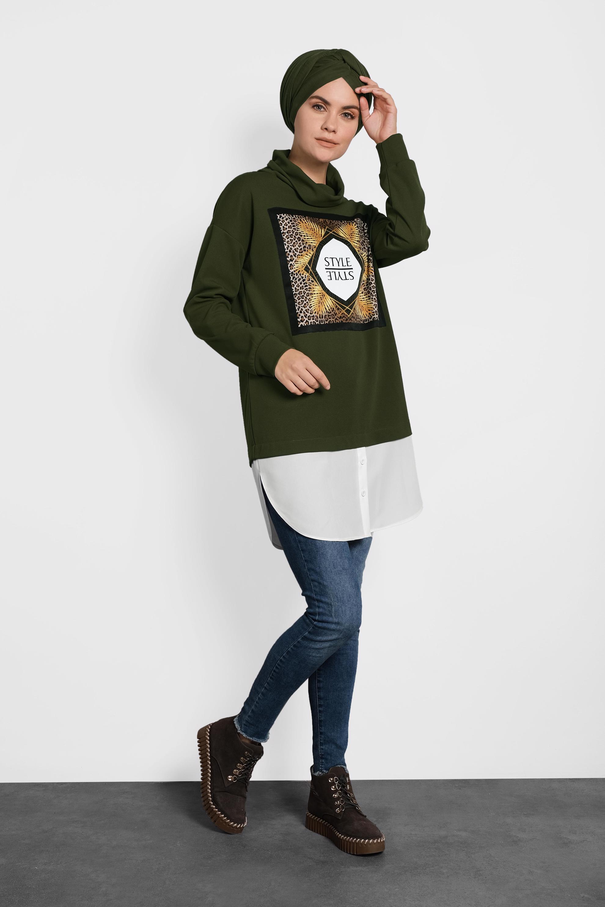 Tesettür giyim HAKİ BOĞAZLI TUNİK 40149 