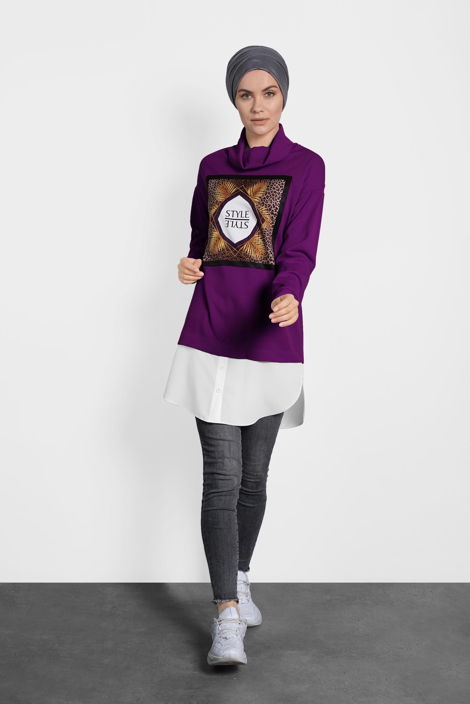 Tesettür giyim MOR BOĞAZLI TUNİK 40149 