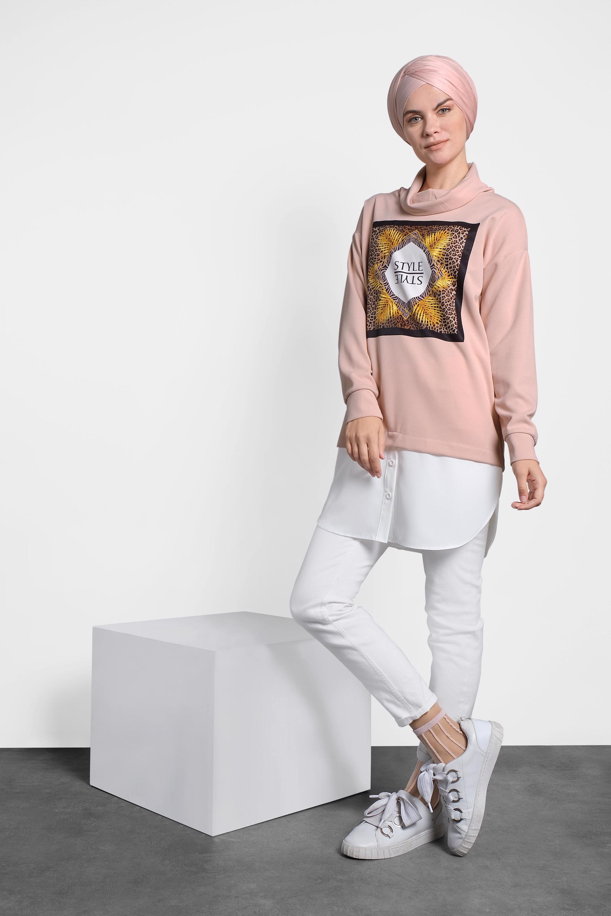 Tesettür giyim PUDRA BOĞAZLI TUNİK 40149 