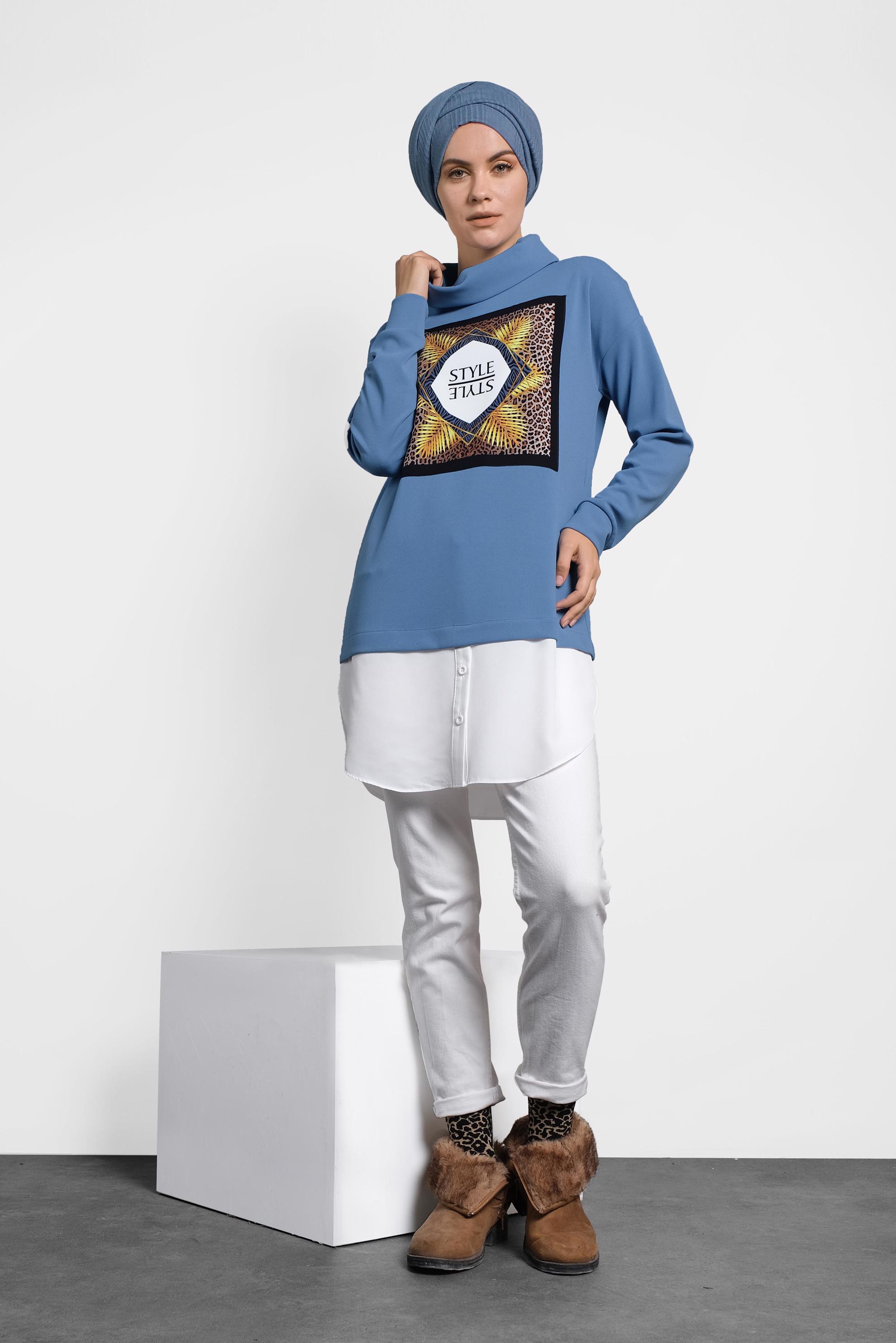 Tesettür giyim MAVİ BOĞAZLI TUNİK 40149 