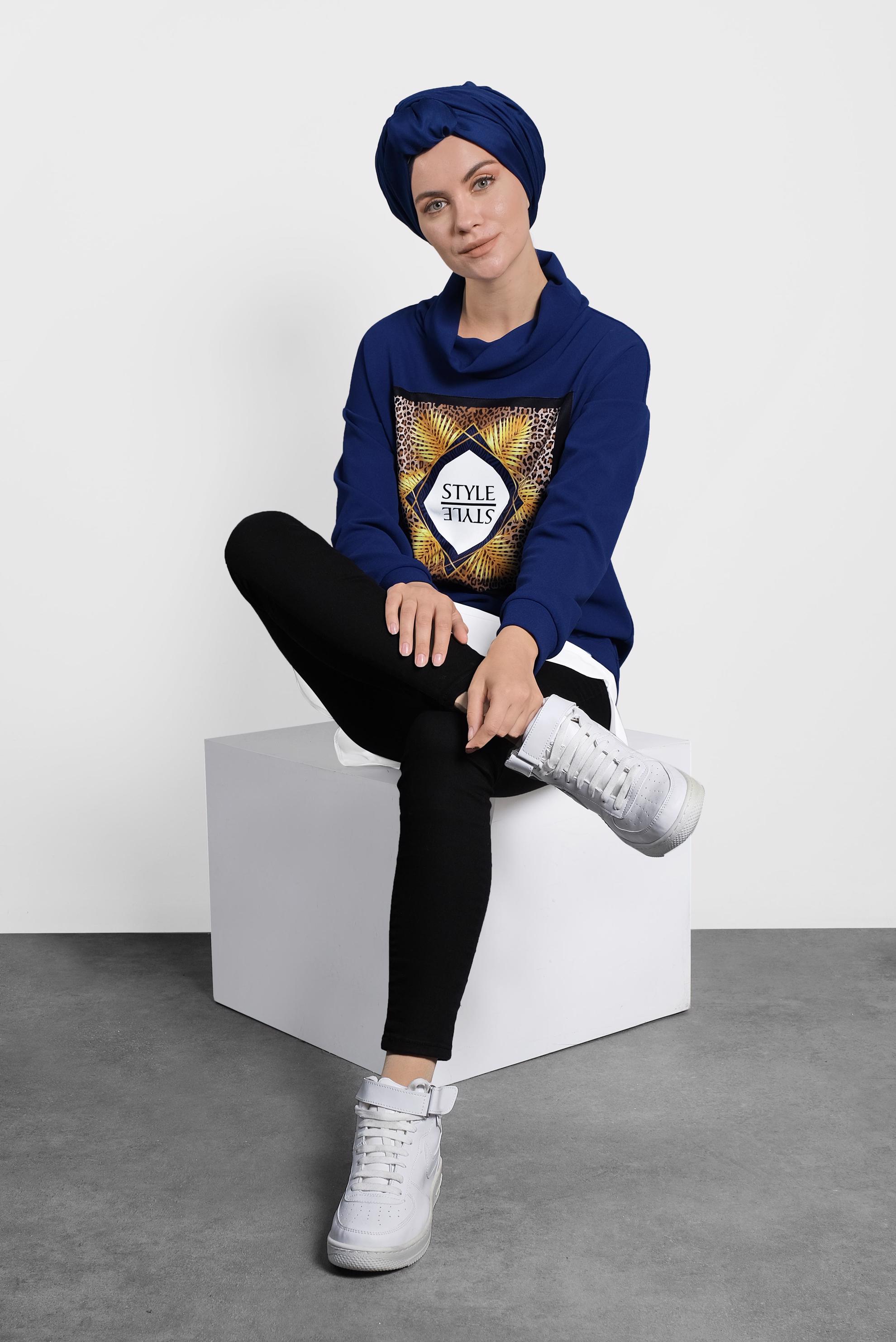 Tesettür giyim LACİVERT BOĞAZLI TUNİK 40149 