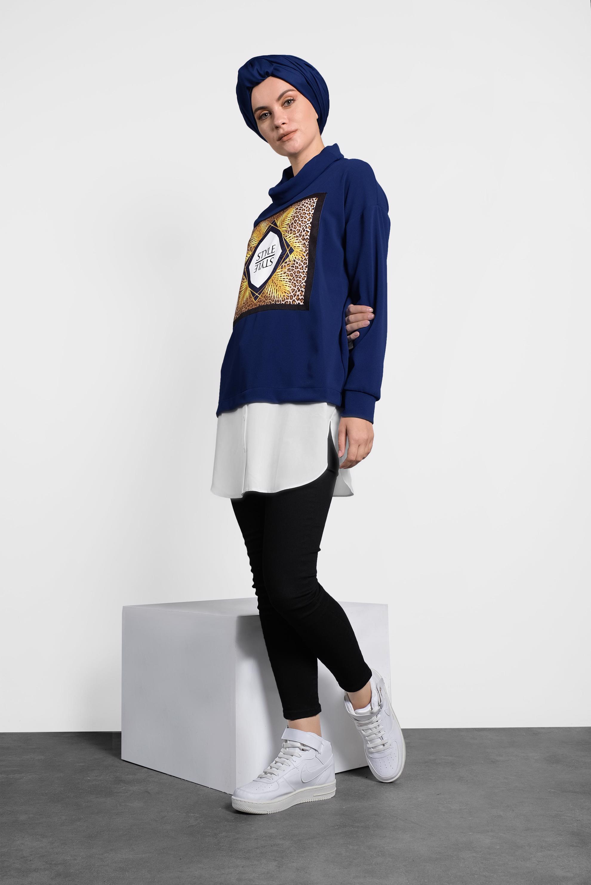 Tesettür giyim LACİVERT BOĞAZLI TUNİK 40149 