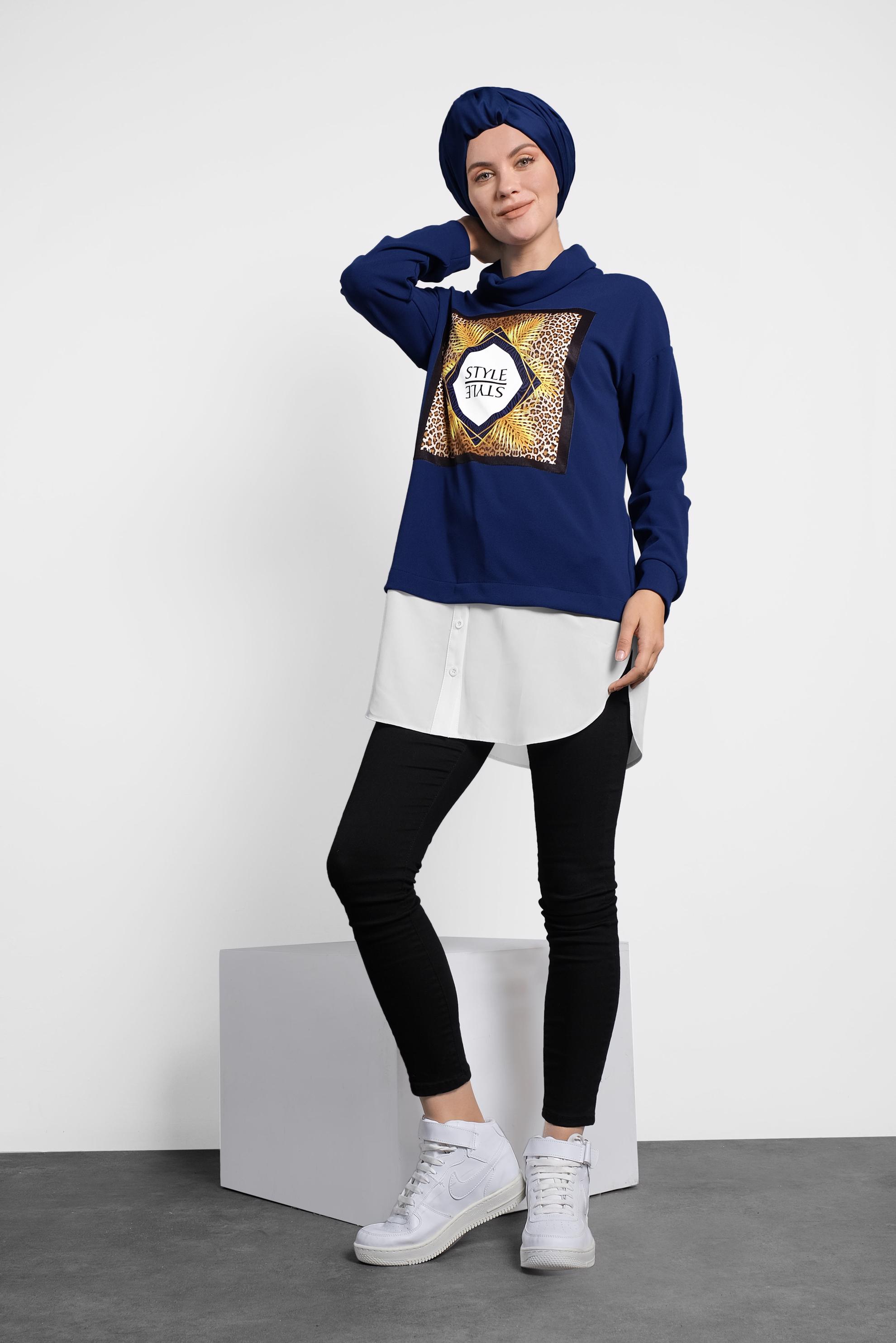 Tesettür giyim LACİVERT BOĞAZLI TUNİK 40149 