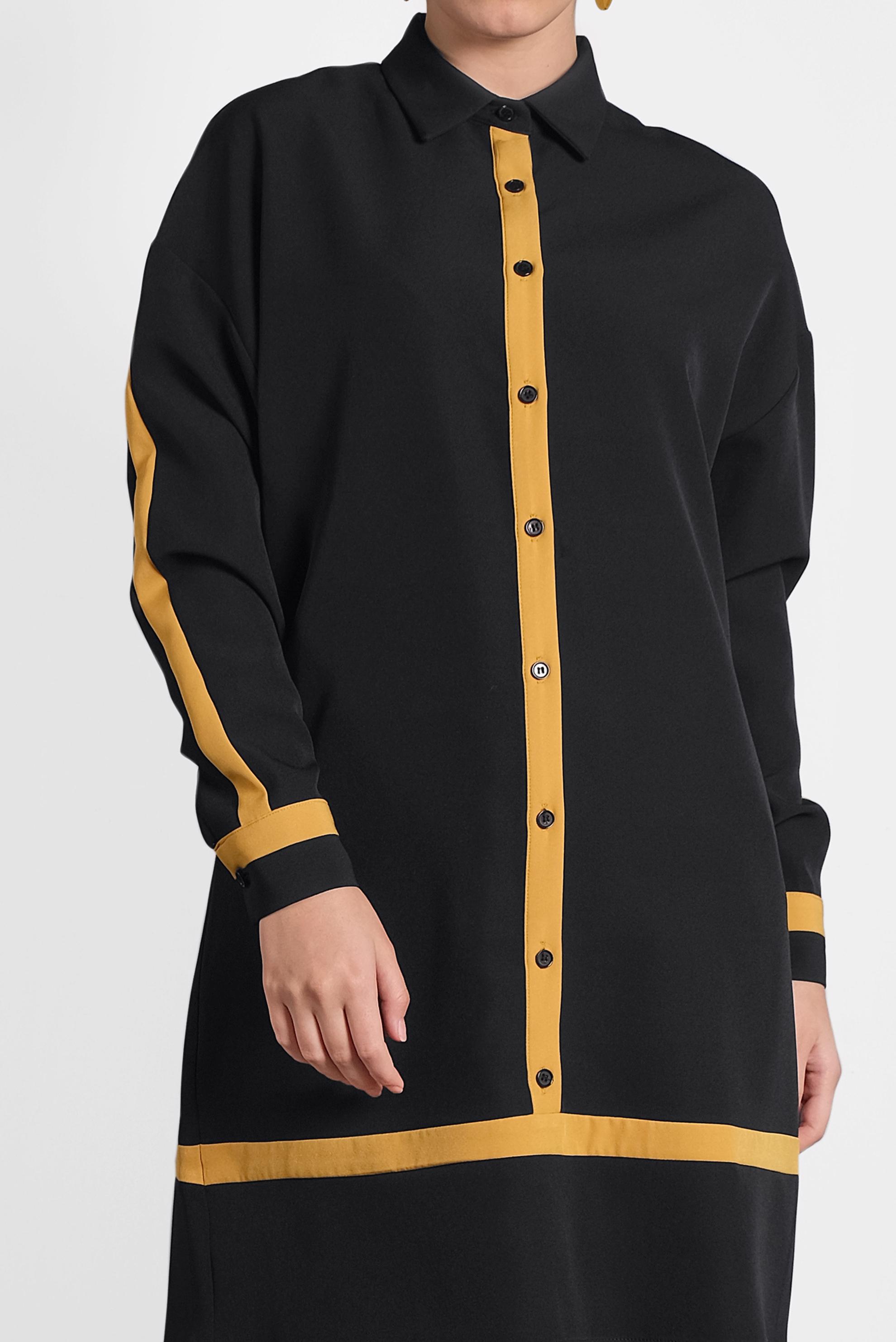 Tesettür giyim SİYAH ŞERİT DETAYLI DÜĞMELİ TUNİK 40150