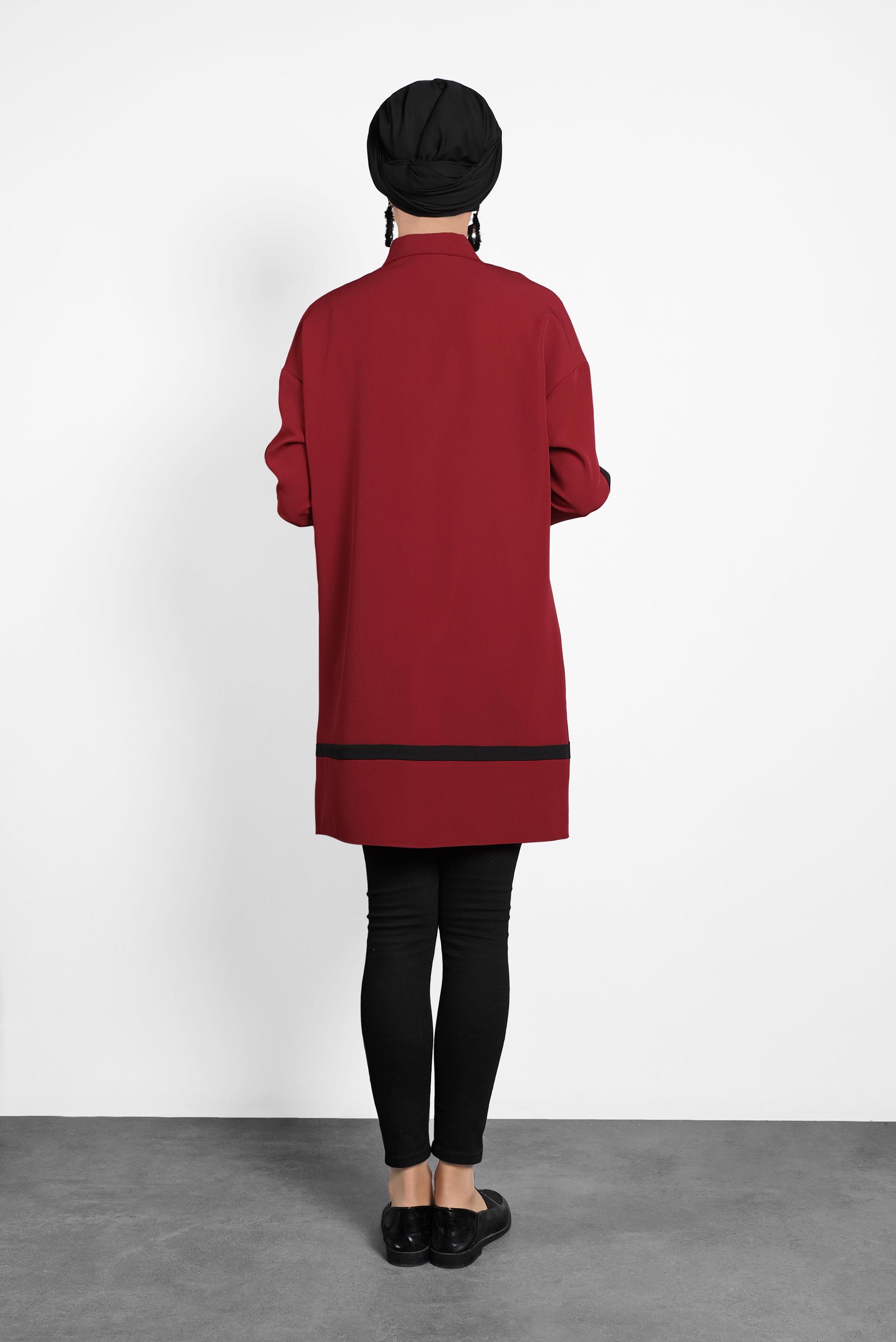 Tesettür giyim KIRMIZI ŞERİT DETAYLI DÜĞMELİ TUNİK 40150