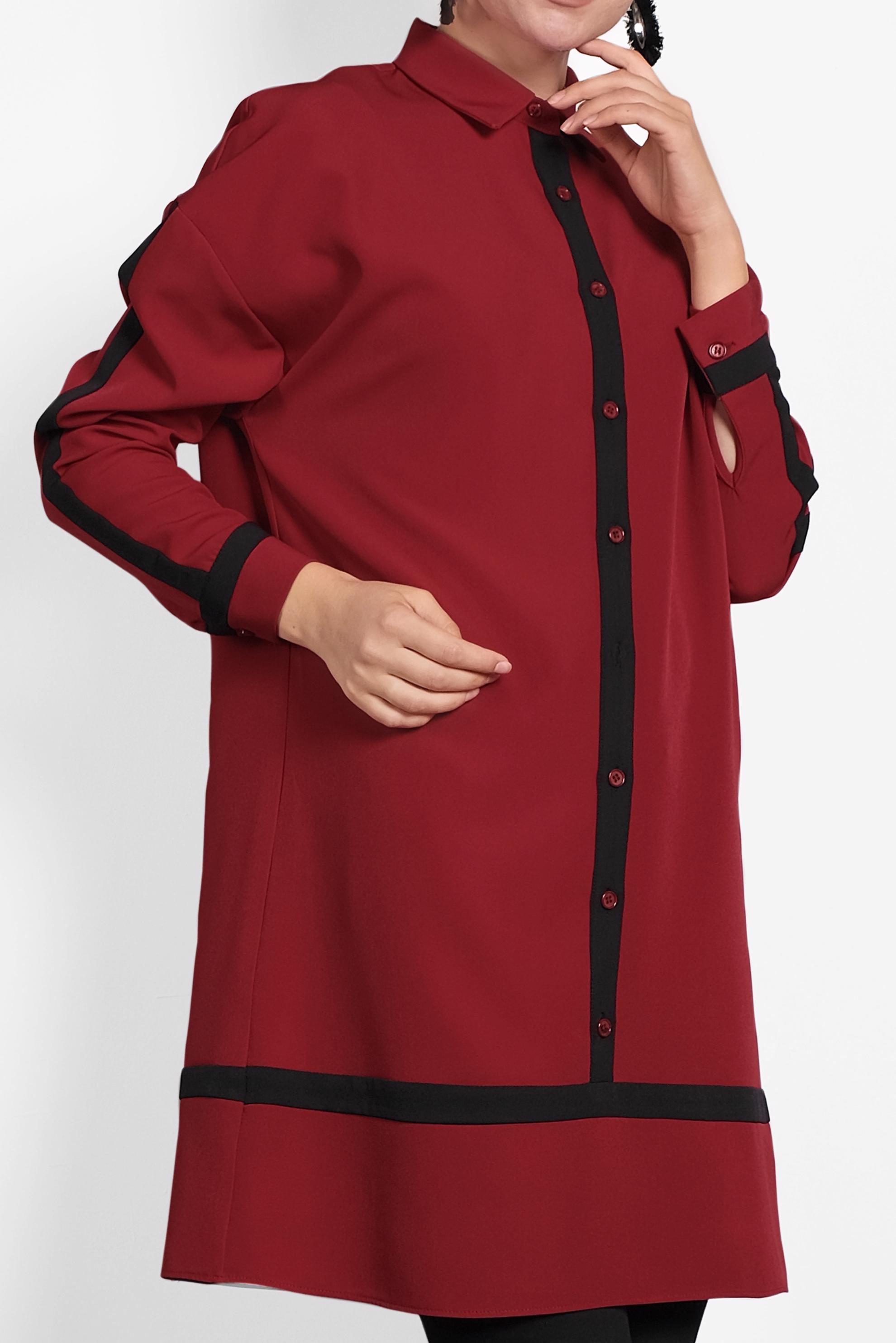 Tesettür giyim KIRMIZI ŞERİT DETAYLI DÜĞMELİ TUNİK 40150