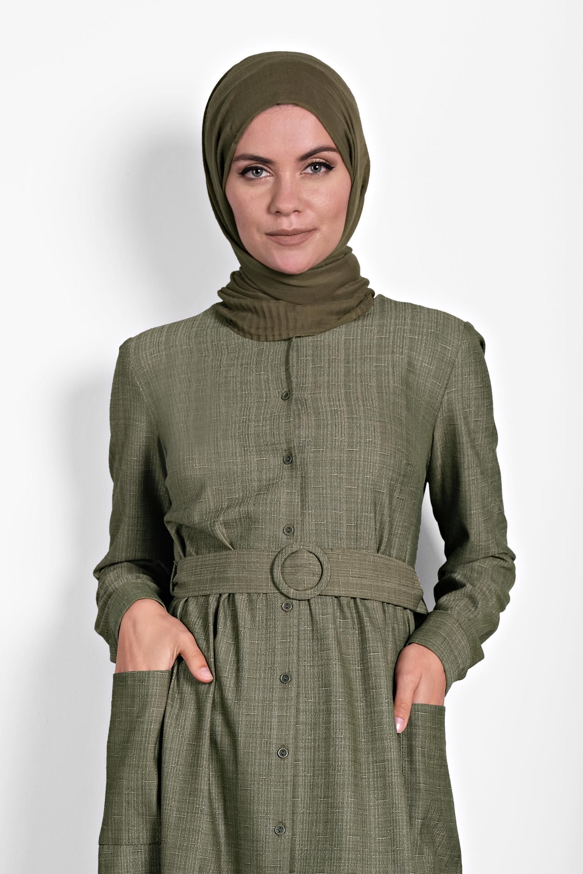 Tesettür giyim HAKİ KEMERLİ TUNİK 40152 