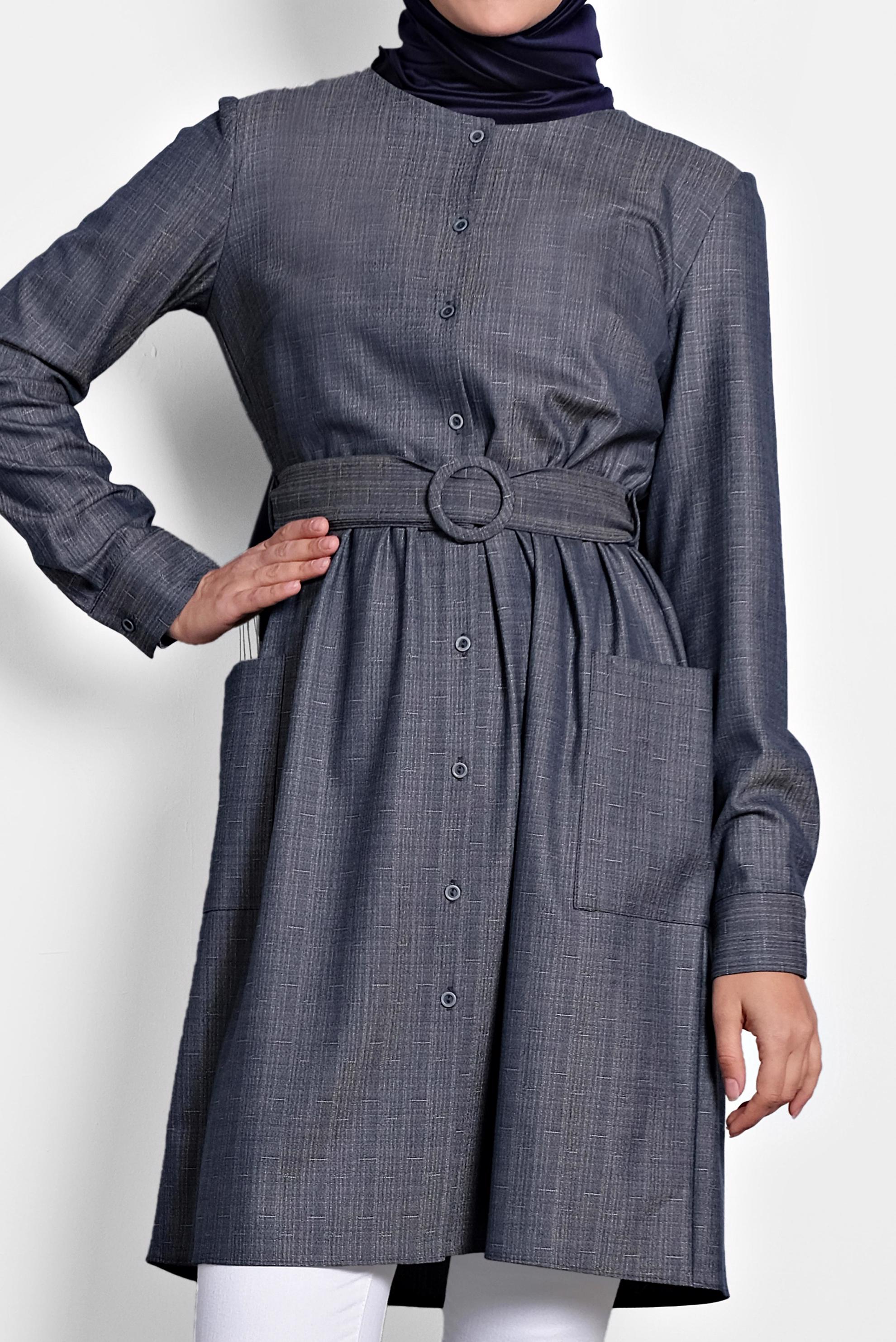 Tesettür giyim LACİVERT KEMERLİ TUNİK 40152 