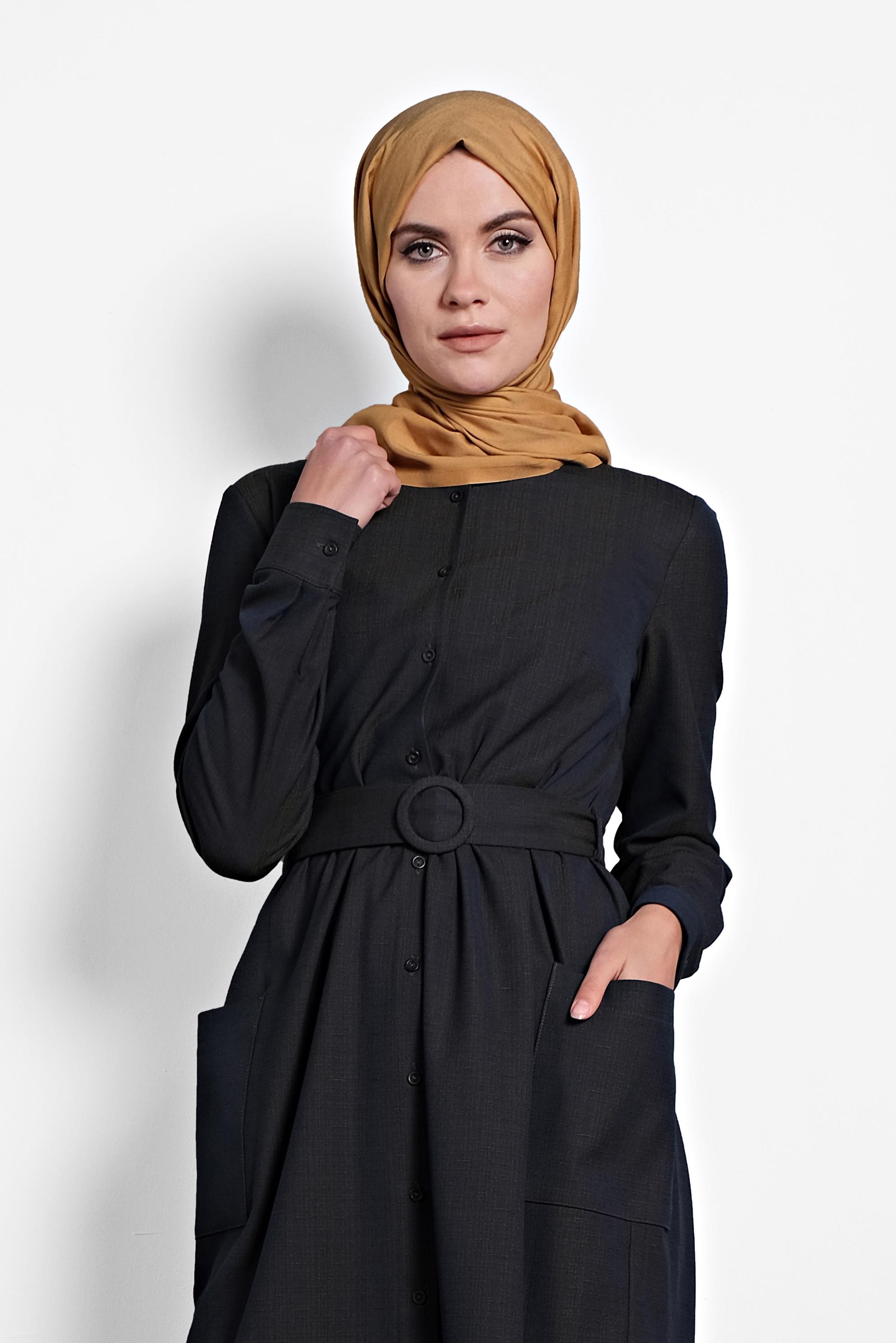 Tesettür giyim LACİVERT KEMERLİ TUNİK 40152 
