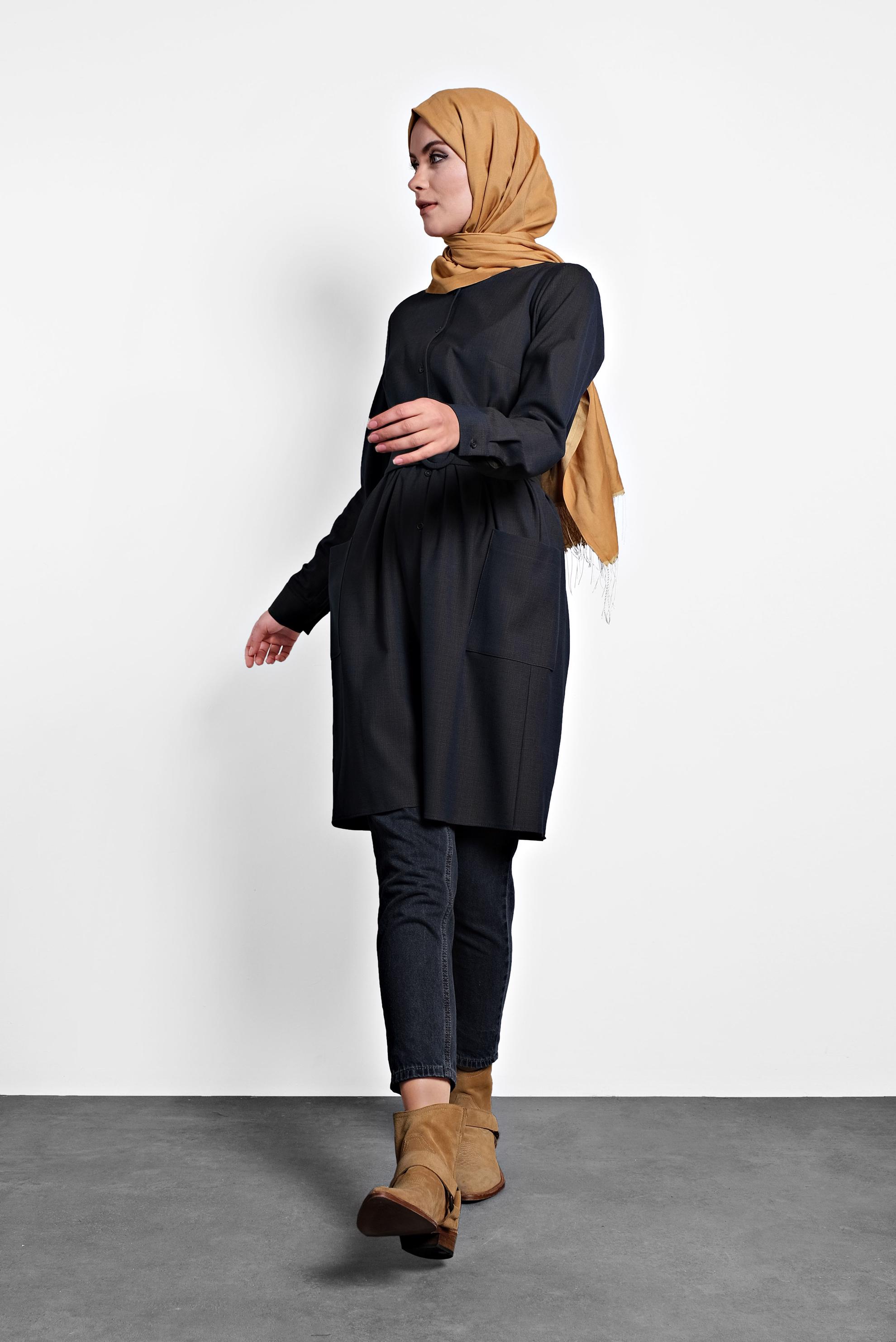 Tesettür giyim LACİVERT KEMERLİ TUNİK 40152 