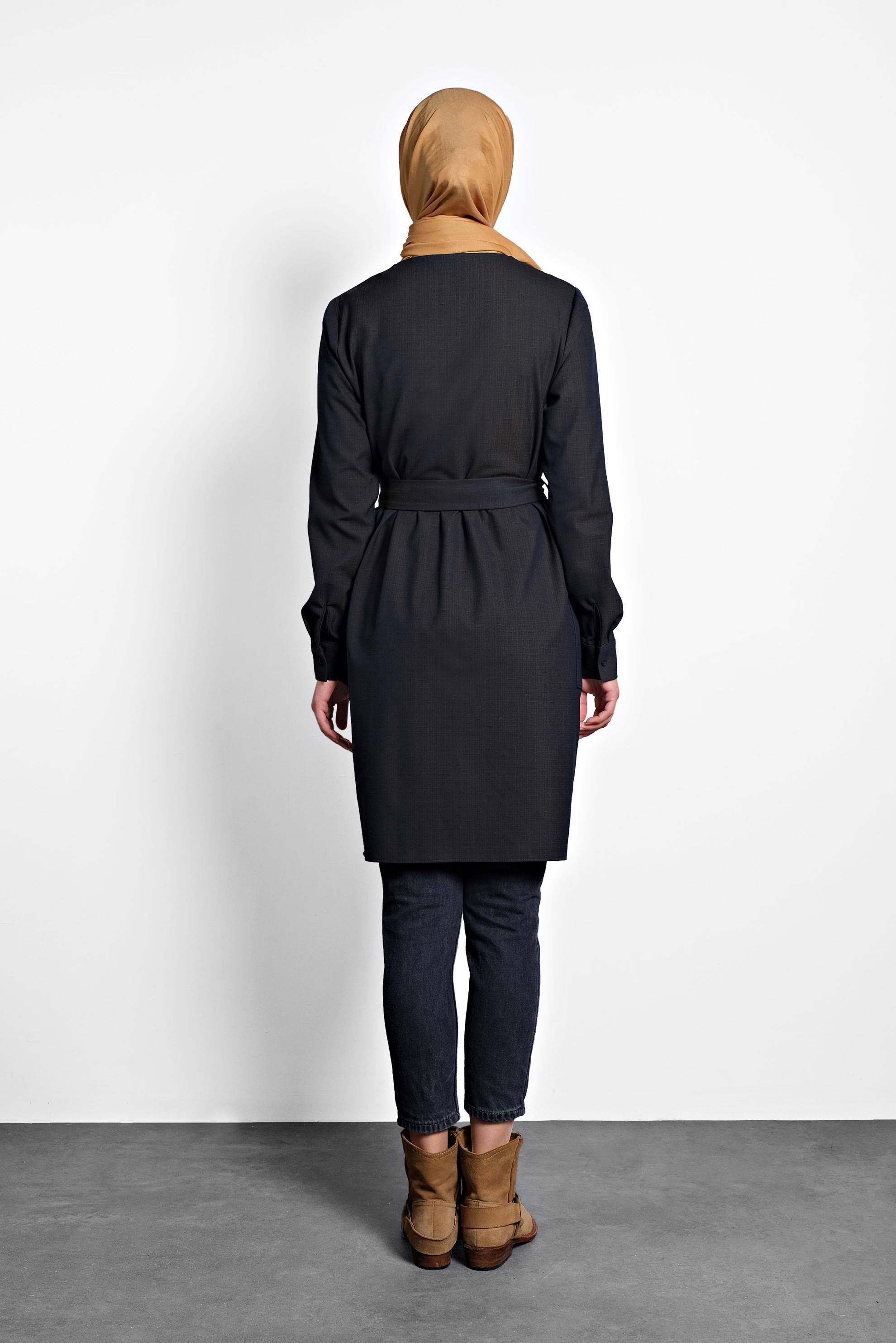 Tesettür giyim LACİVERT KEMERLİ TUNİK 40152 