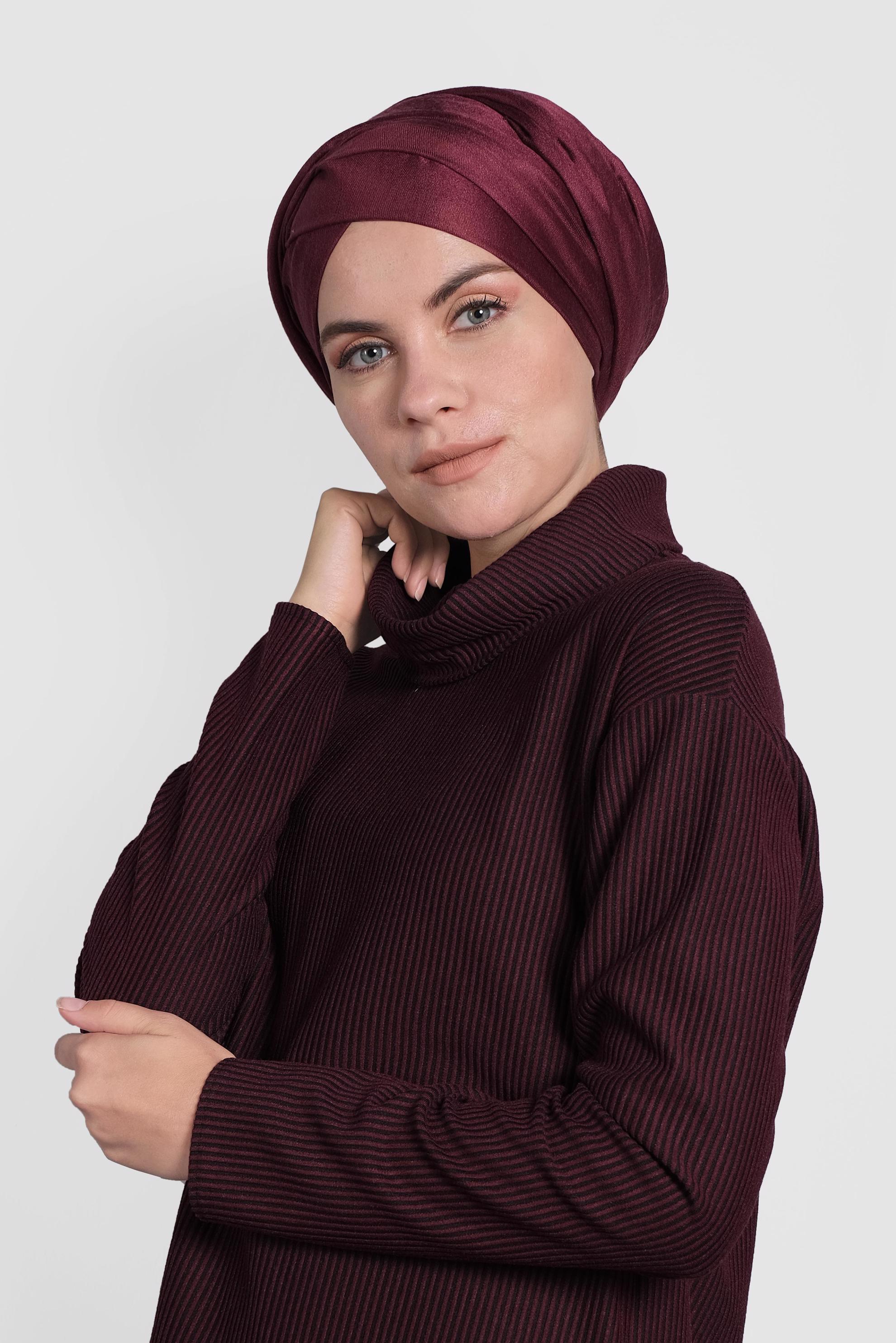 Tesettür giyim BORDO ASİMETRİK KESİM ÇİZGİLİ TUNİK 40165