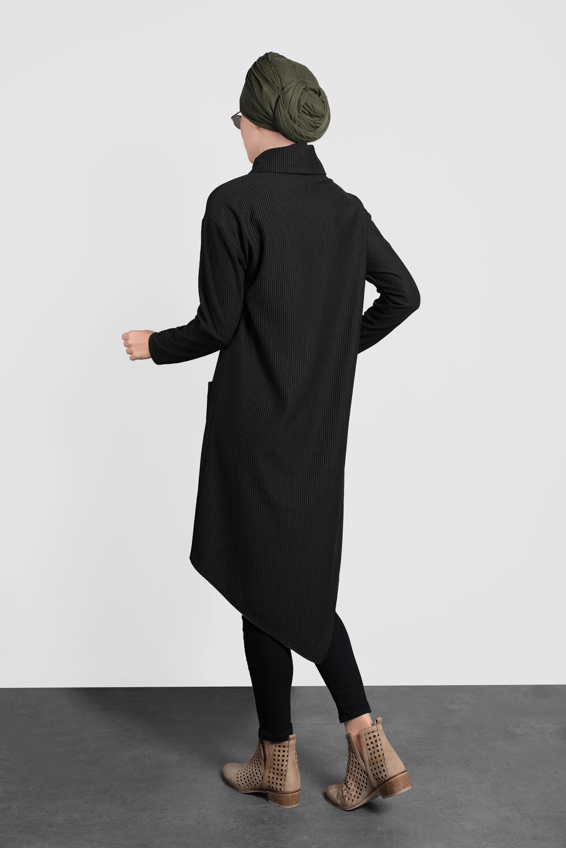 Tesettür giyim HAKİ ASİMETRİK KESİM ÇİZGİLİ TUNİK 40165