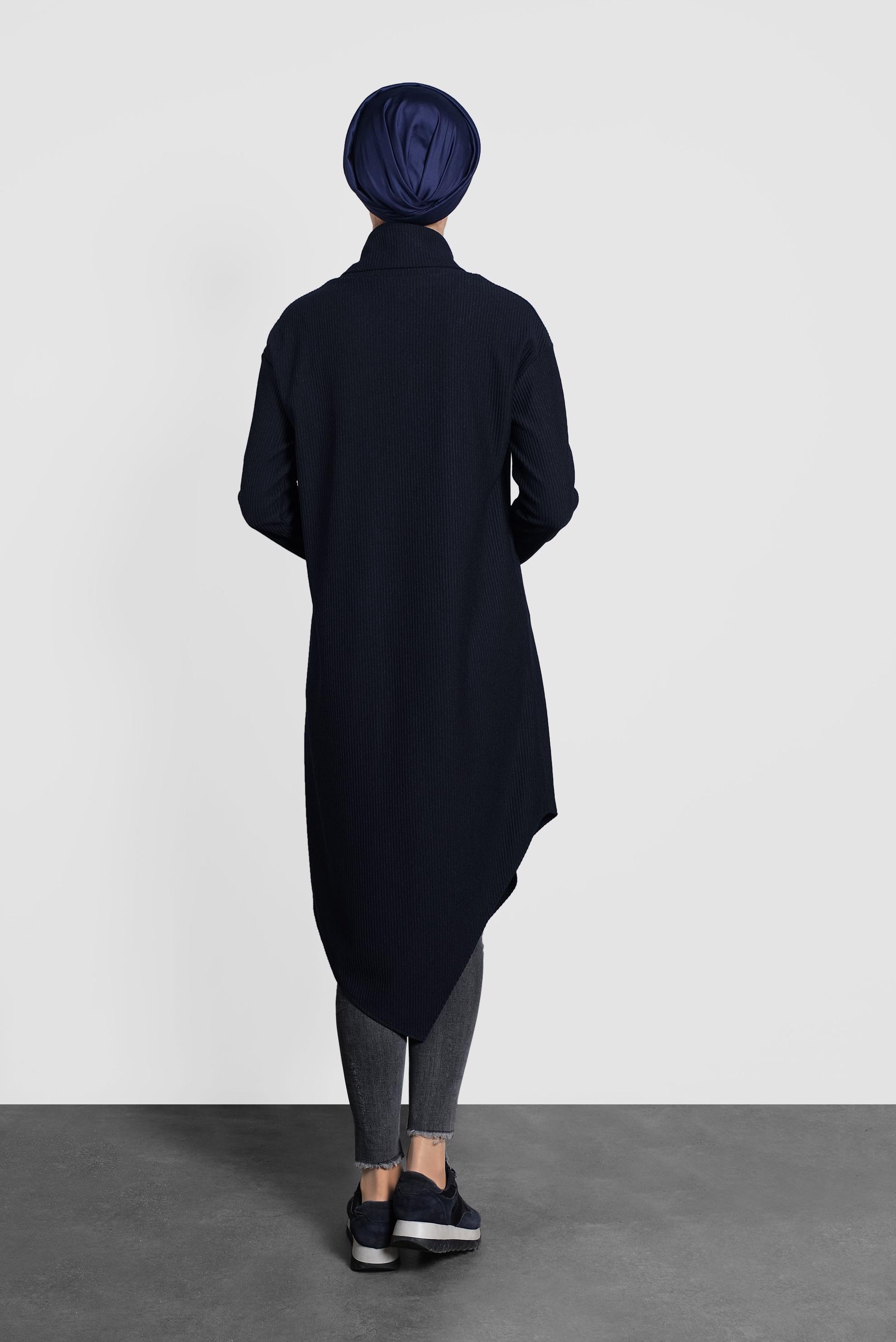 Tesettür giyim LACİVERT ASİMETRİK KESİM ÇİZGİLİ TUNİK 40165