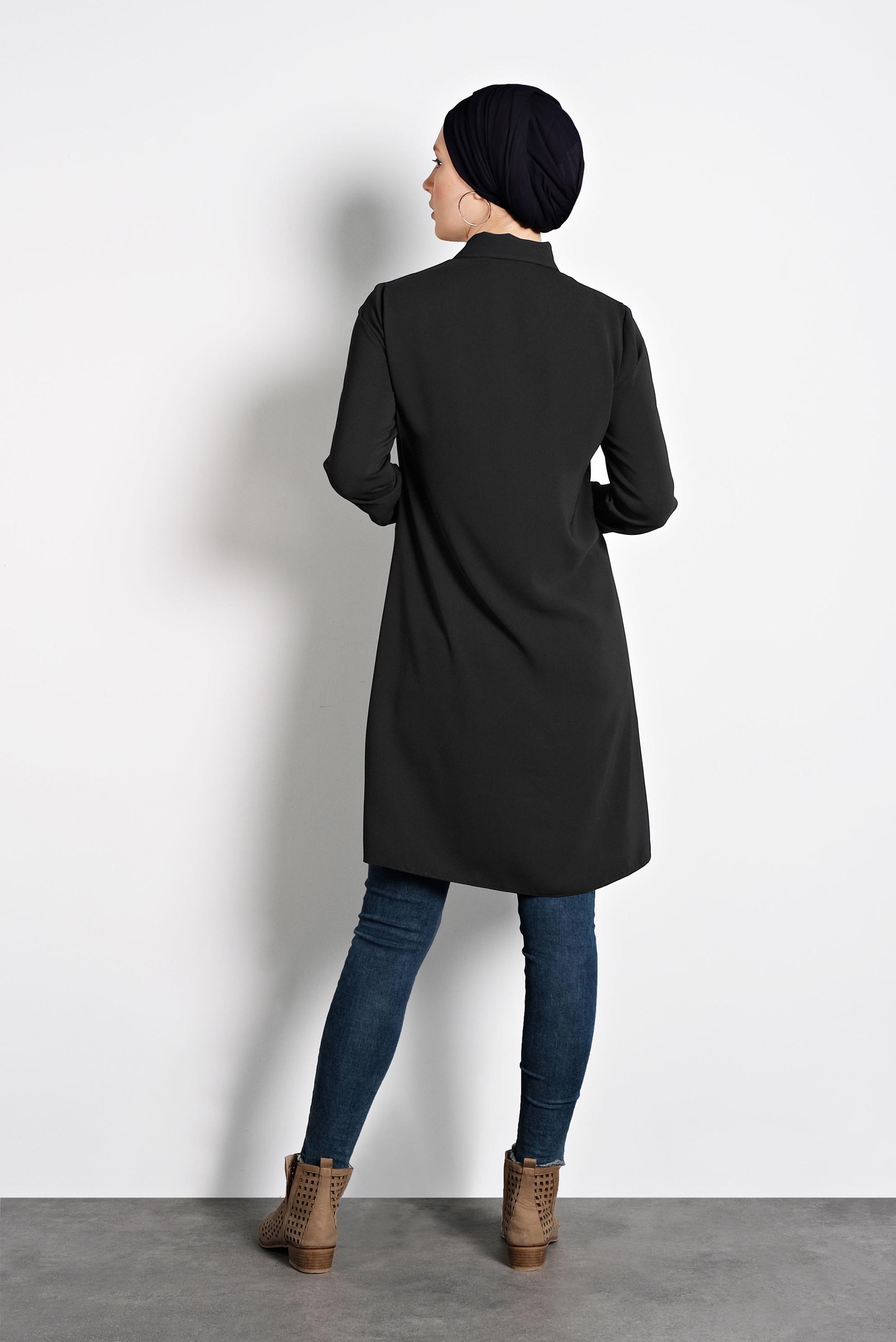 Tesettür giyim SİYAH PAYET VE PÜSKÜL DETAYLI TUNİK 40166