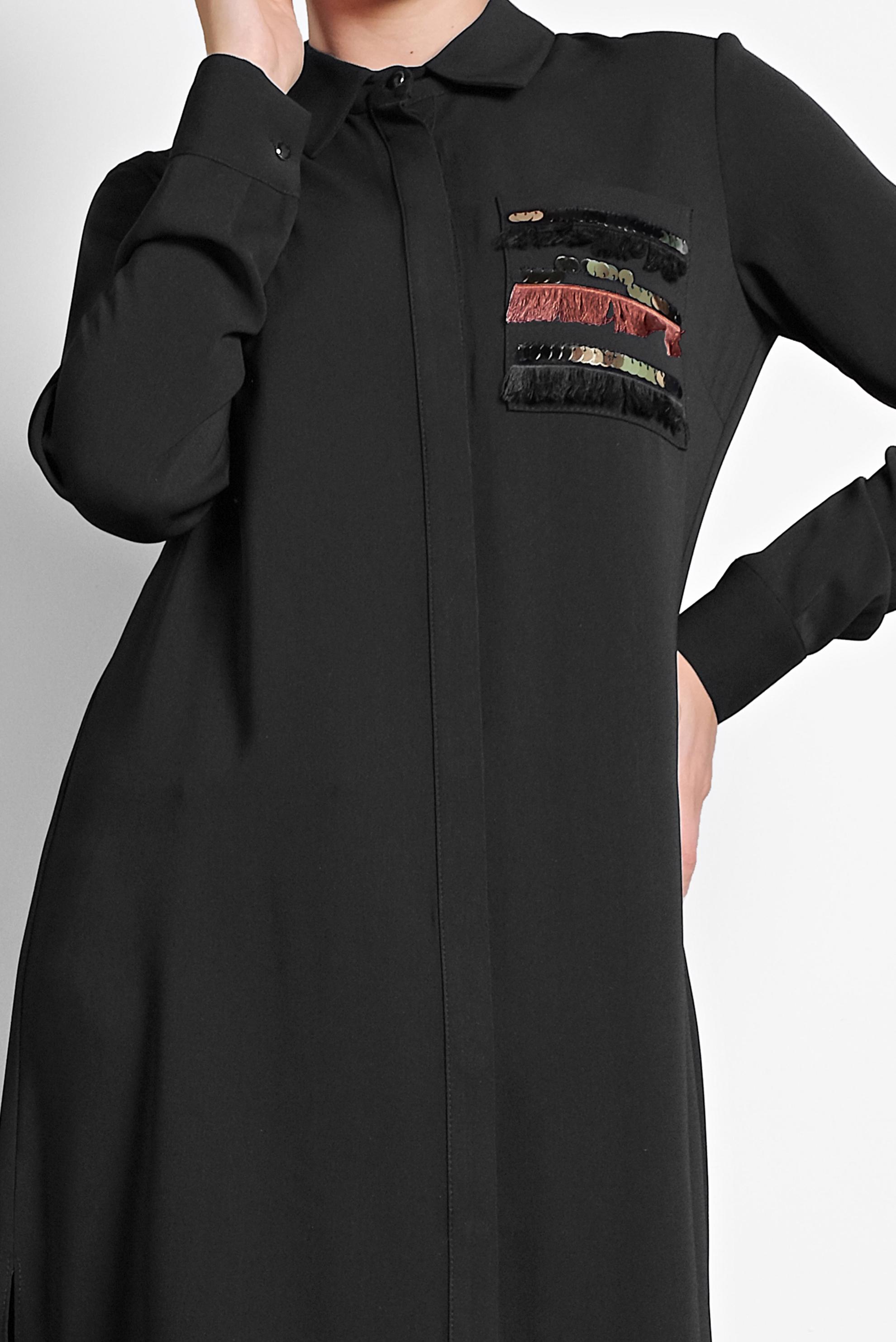 Tesettür giyim SİYAH PAYET VE PÜSKÜL DETAYLI TUNİK 40166