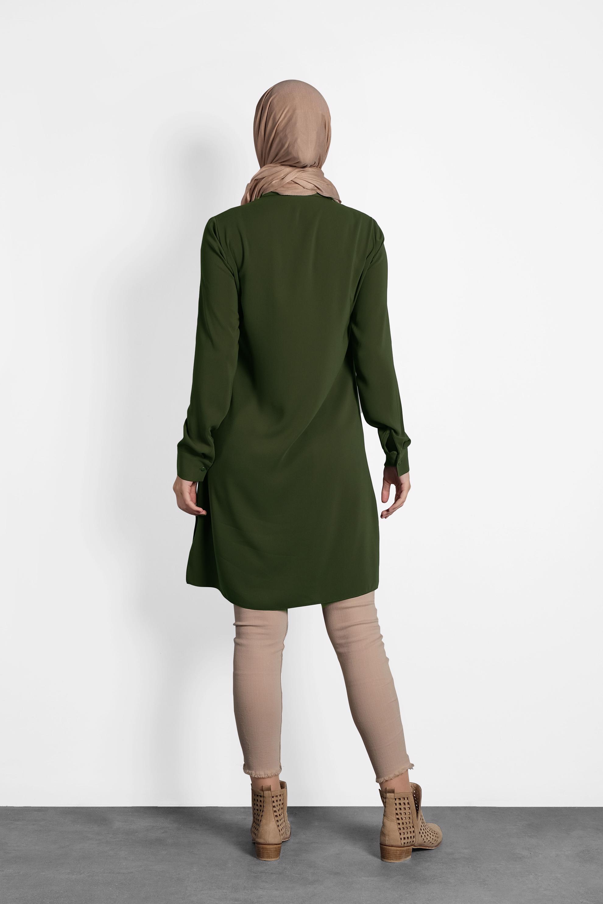 Tesettür giyim HAKİ PAYET VE PÜSKÜL DETAYLI TUNİK 40166