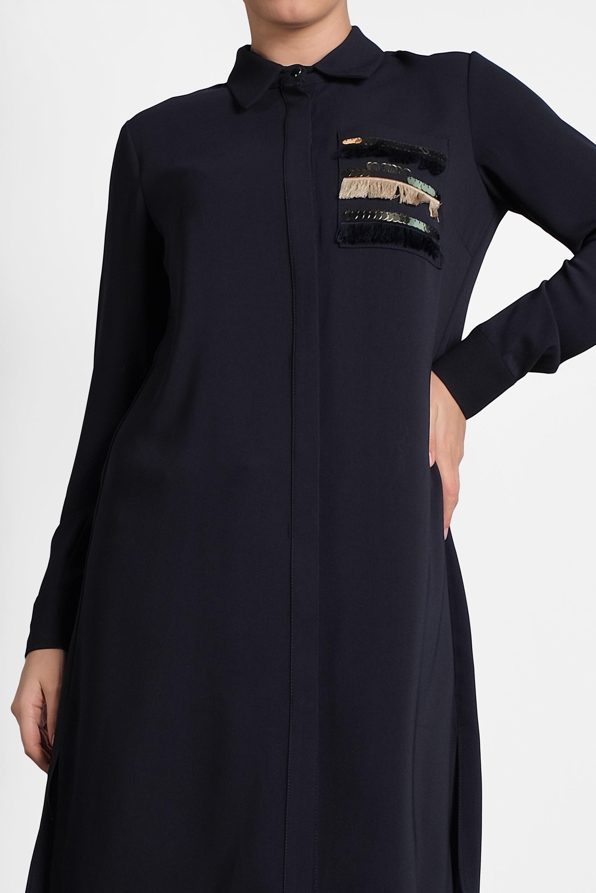 Tesettür giyim LACİVERT PAYET VE PÜSKÜL DETAYLI TUNİK 40166