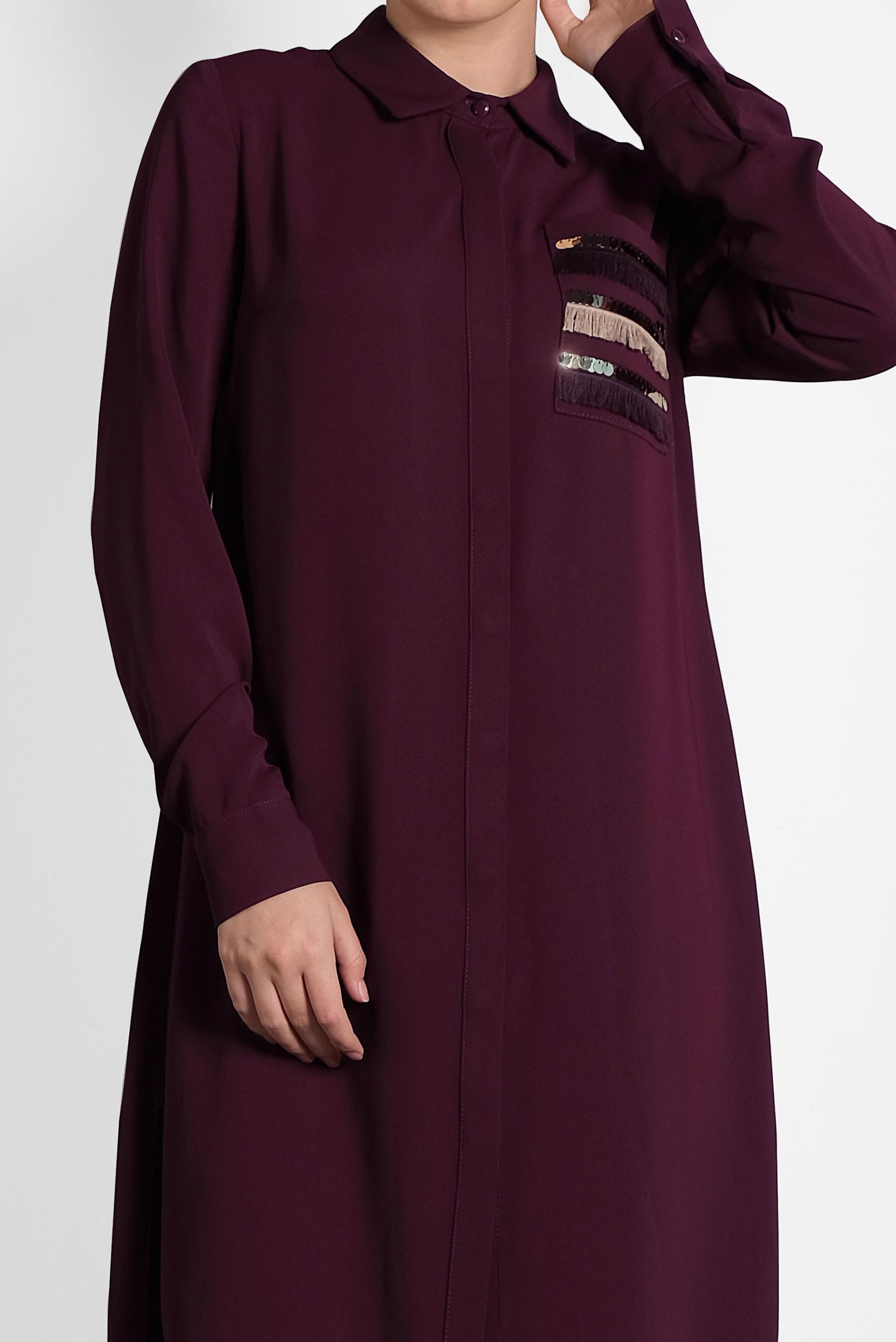 Tesettür giyim BORDO PAYET VE PÜSKÜL DETAYLI TUNİK 40166