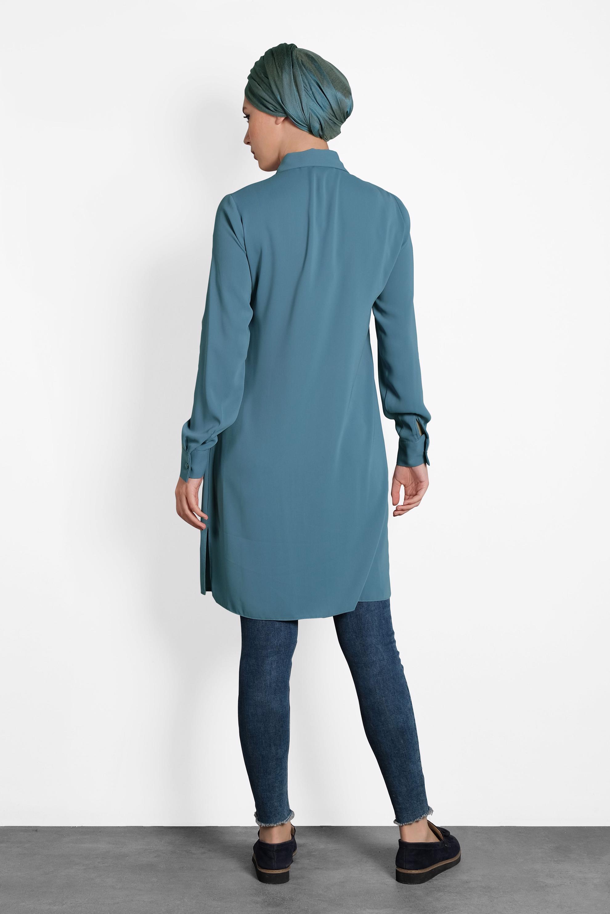 Tesettür giyim MAVİ PAYET VE PÜSKÜL DETAYLI TUNİK 40166