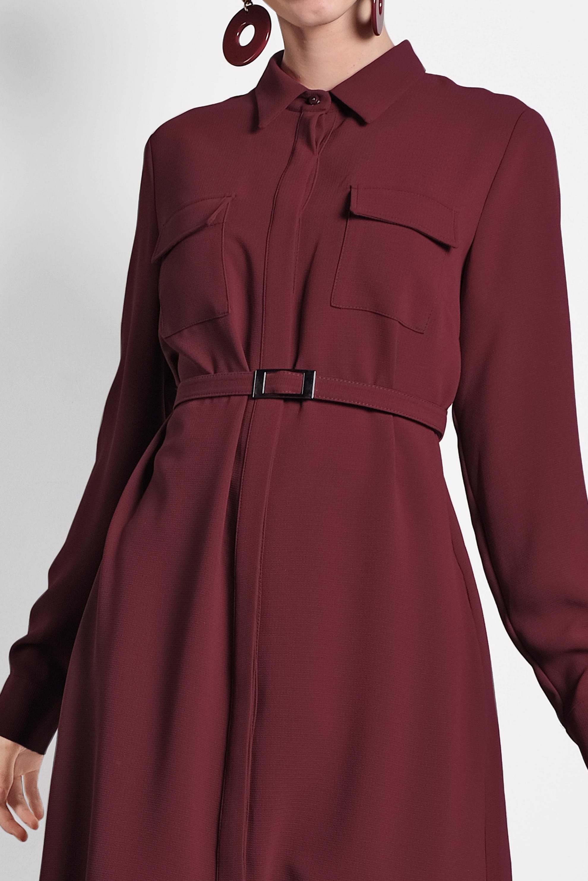 Tesettür giyim BORDO GİZLİ DÜĞMELİ YIRTMAÇLI TUNİK 40167