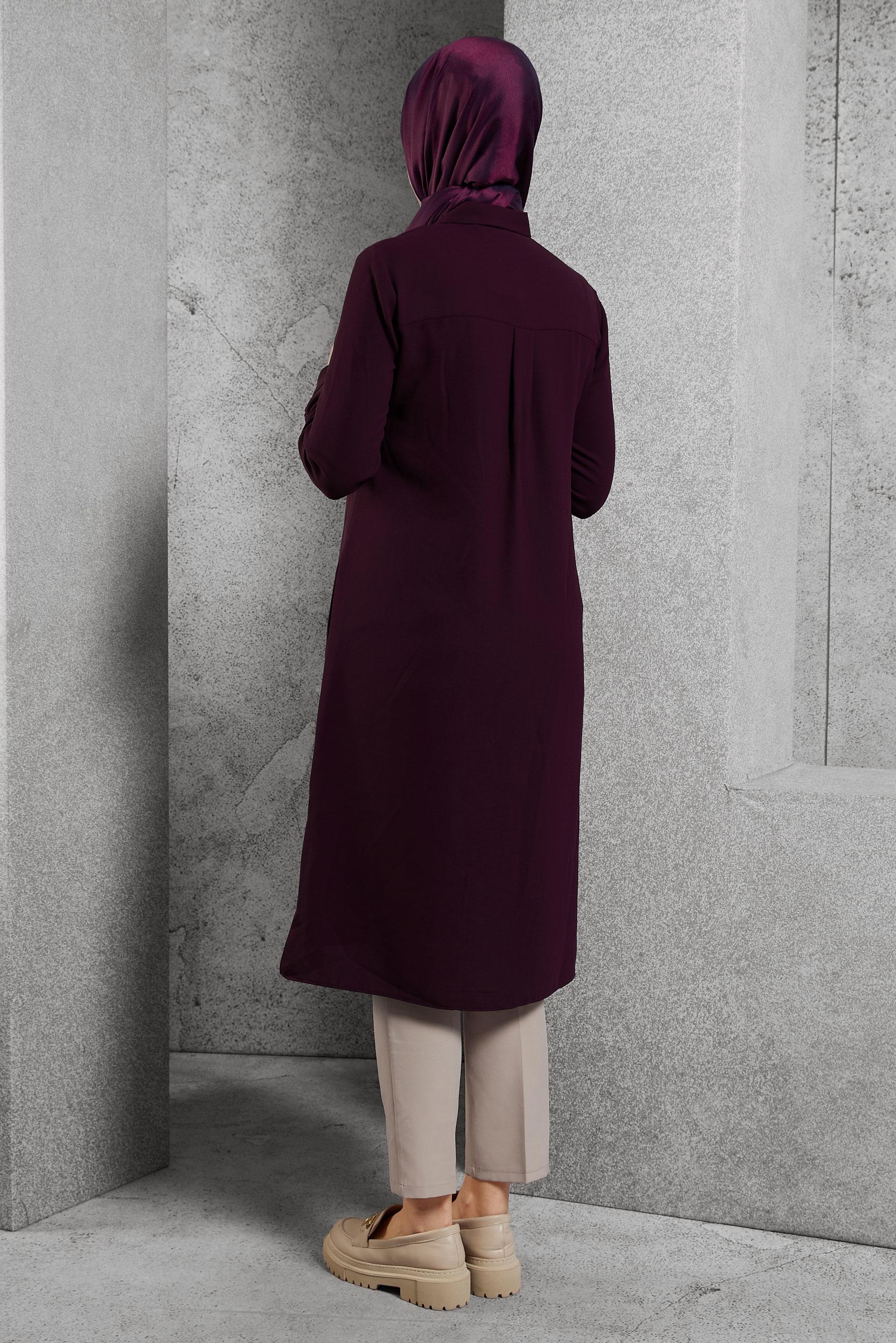 Tesettür giyim MÜRDÜM GİZLİ DÜĞMELİ YIRTMAÇLI TUNİK 40167