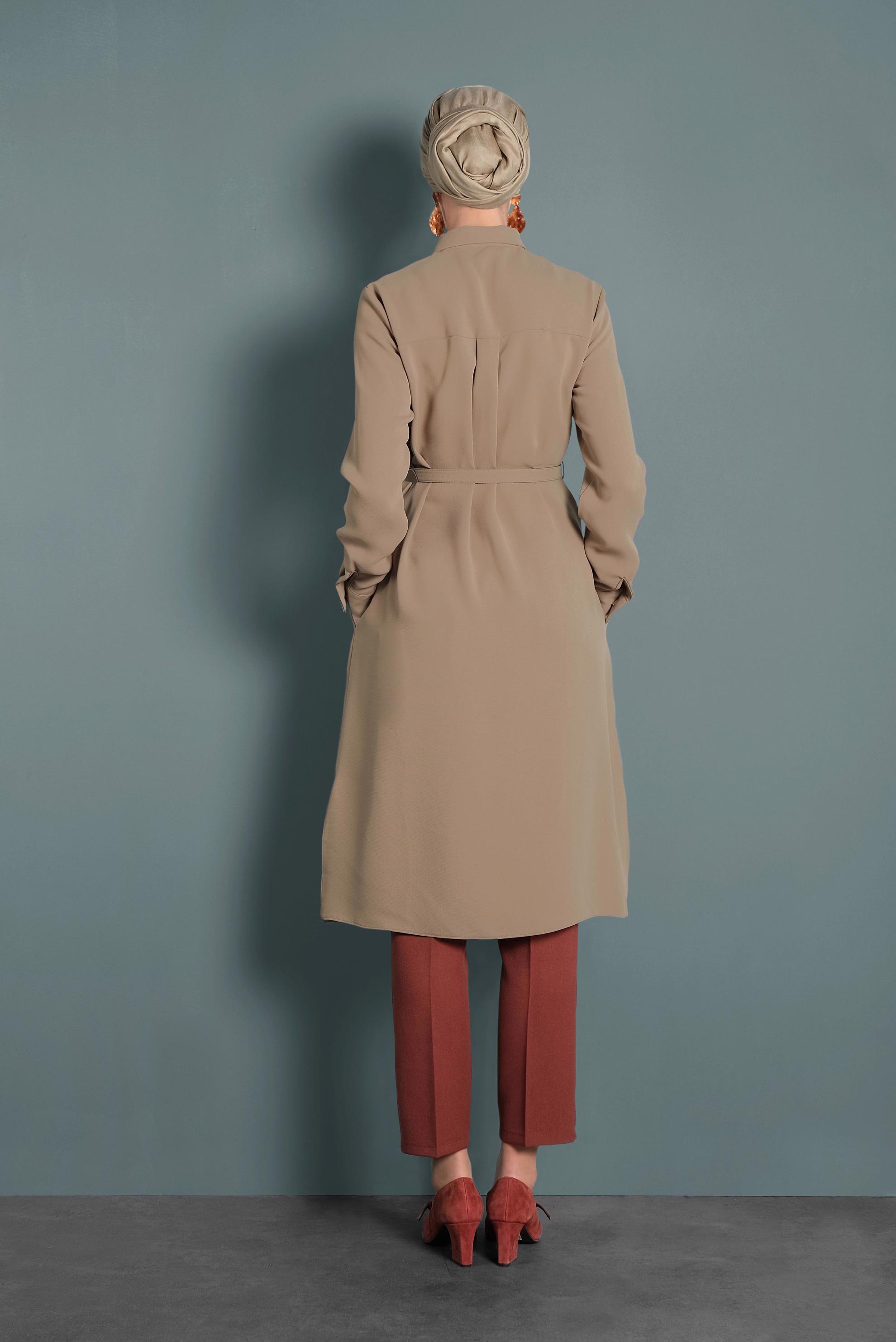 Tesettür giyim KAHVE GİZLİ DÜĞMELİ YIRTMAÇLI TUNİK 40167