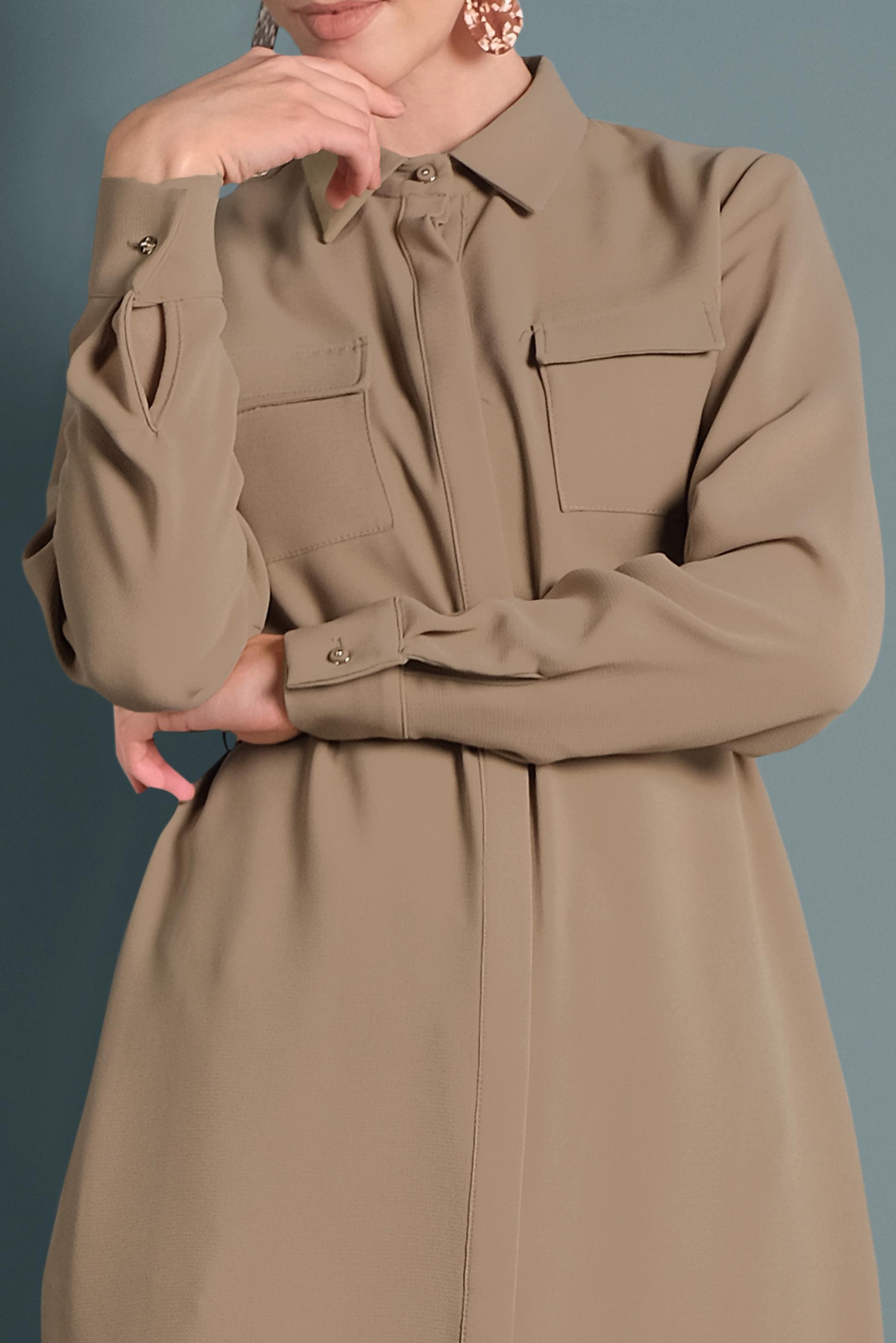 Tesettür giyim KAHVE GİZLİ DÜĞMELİ YIRTMAÇLI TUNİK 40167