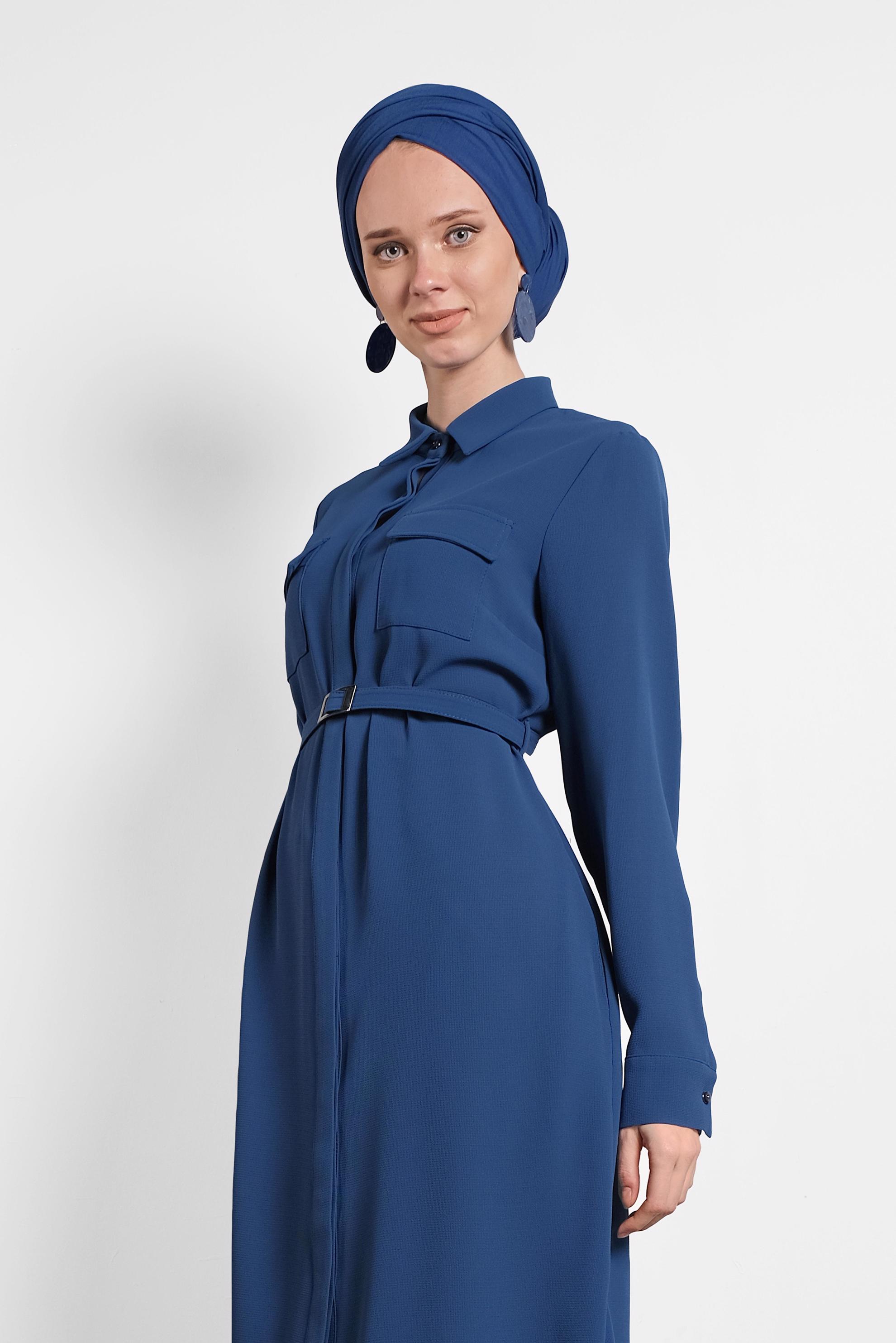 Tesettür giyim LACİVERT GİZLİ DÜĞMELİ YIRTMAÇLI TUNİK 40167