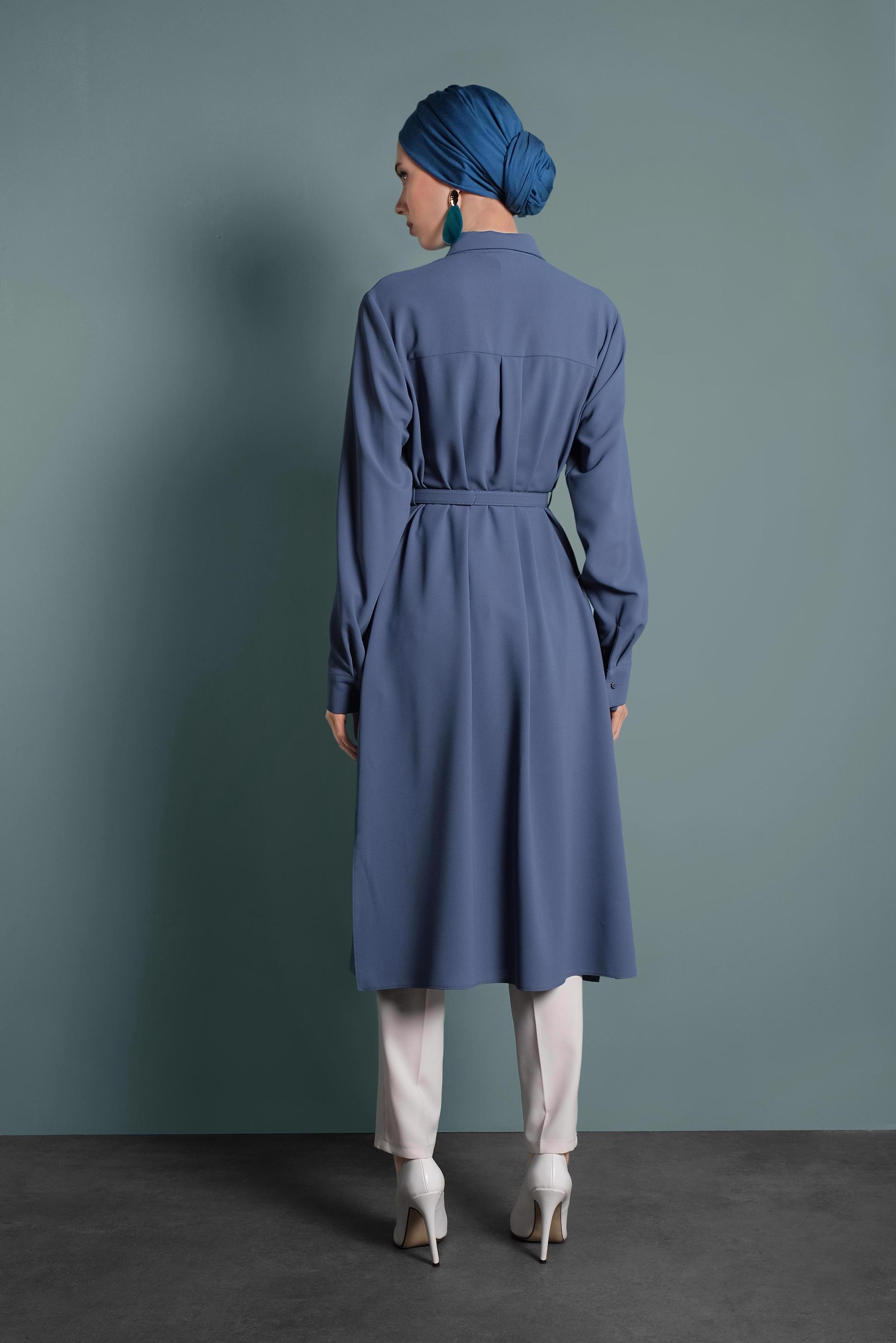 Tesettür giyim MAVİ GİZLİ DÜĞMELİ YIRTMAÇLI TUNİK 40167