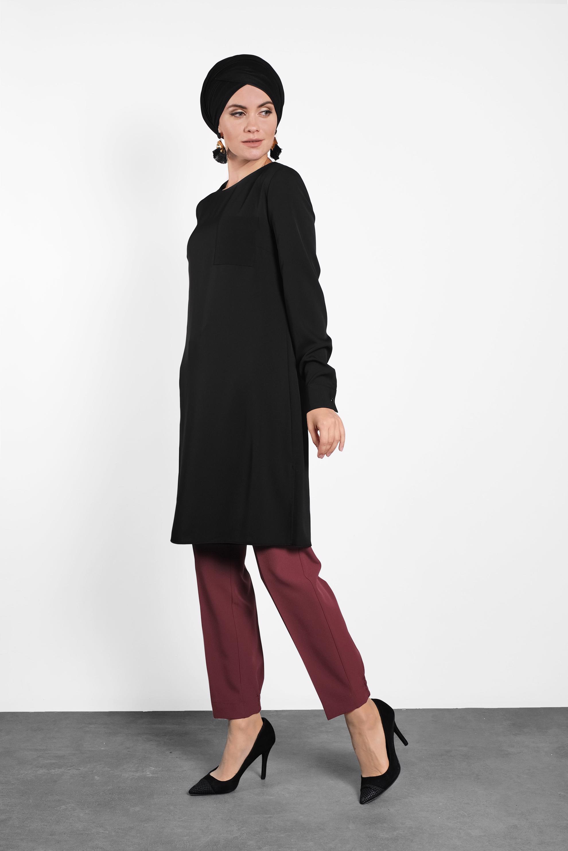 Tesettür giyim SİYAH YANLARI YIRTMAÇLI BASİC  TUNİK 40169