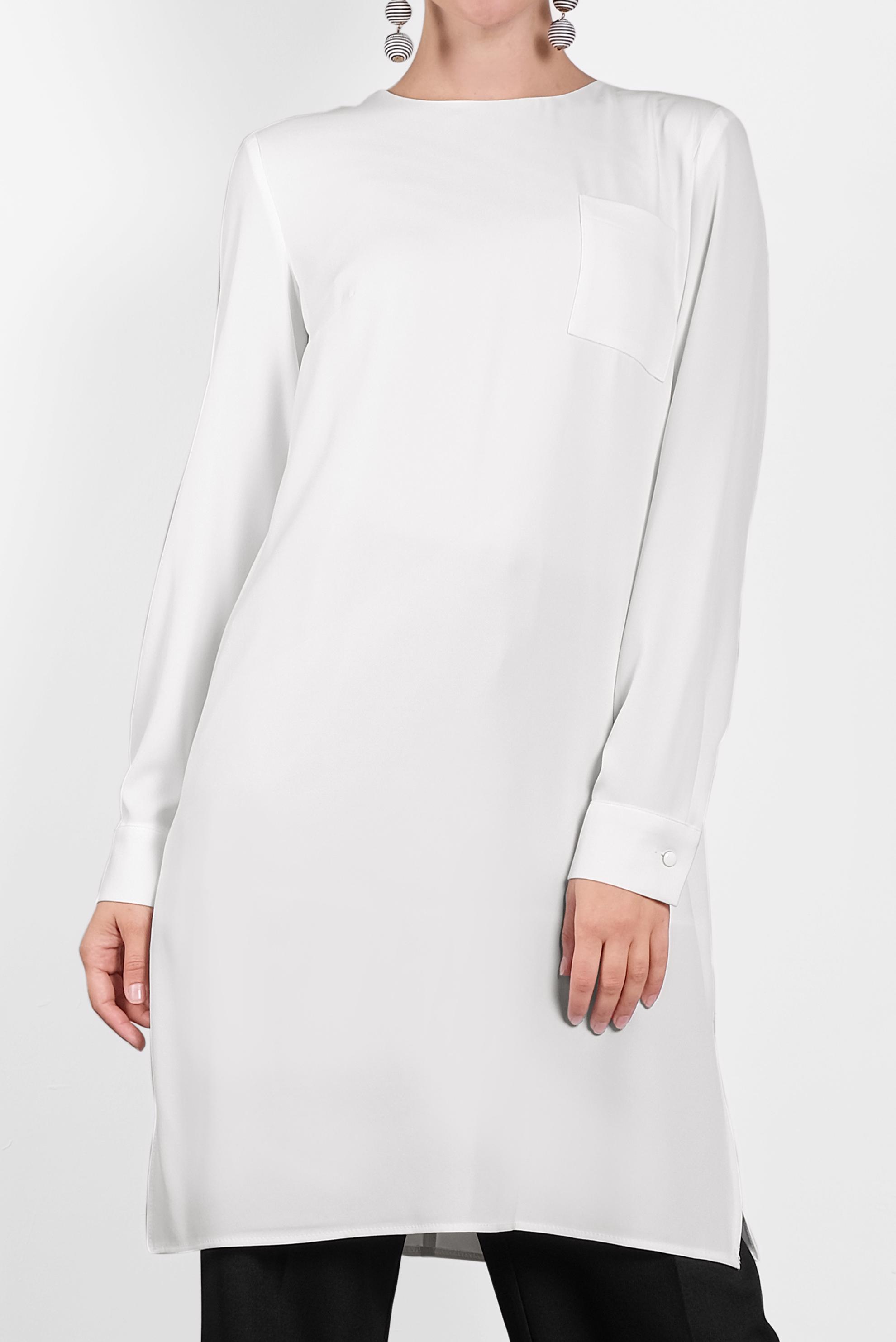 Tesettür giyim BEYAZ YANLARI YIRTMAÇLI BASİC  TUNİK 40169