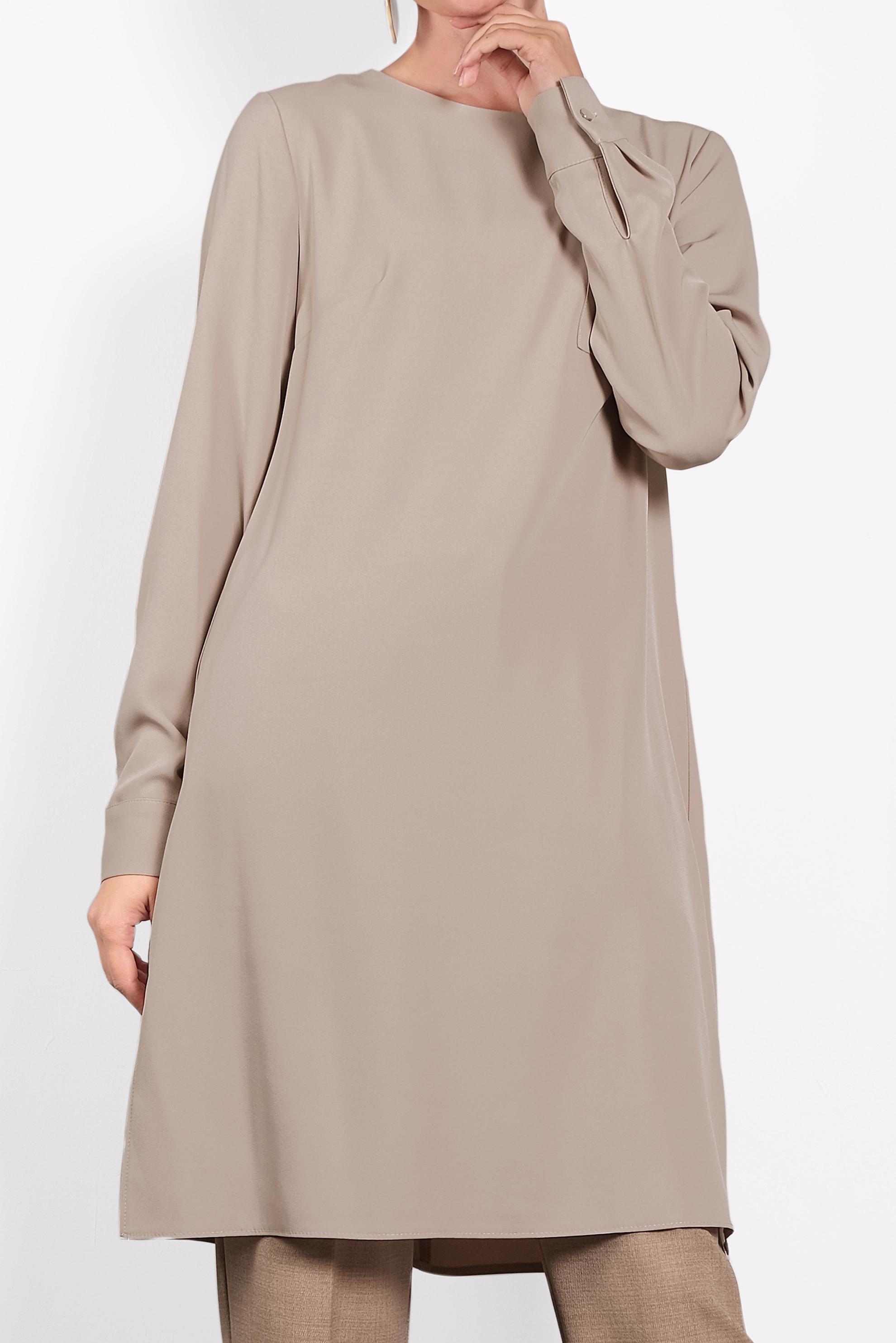 Tesettür giyim BEJ YANLARI YIRTMAÇLI BASİC  TUNİK 40169