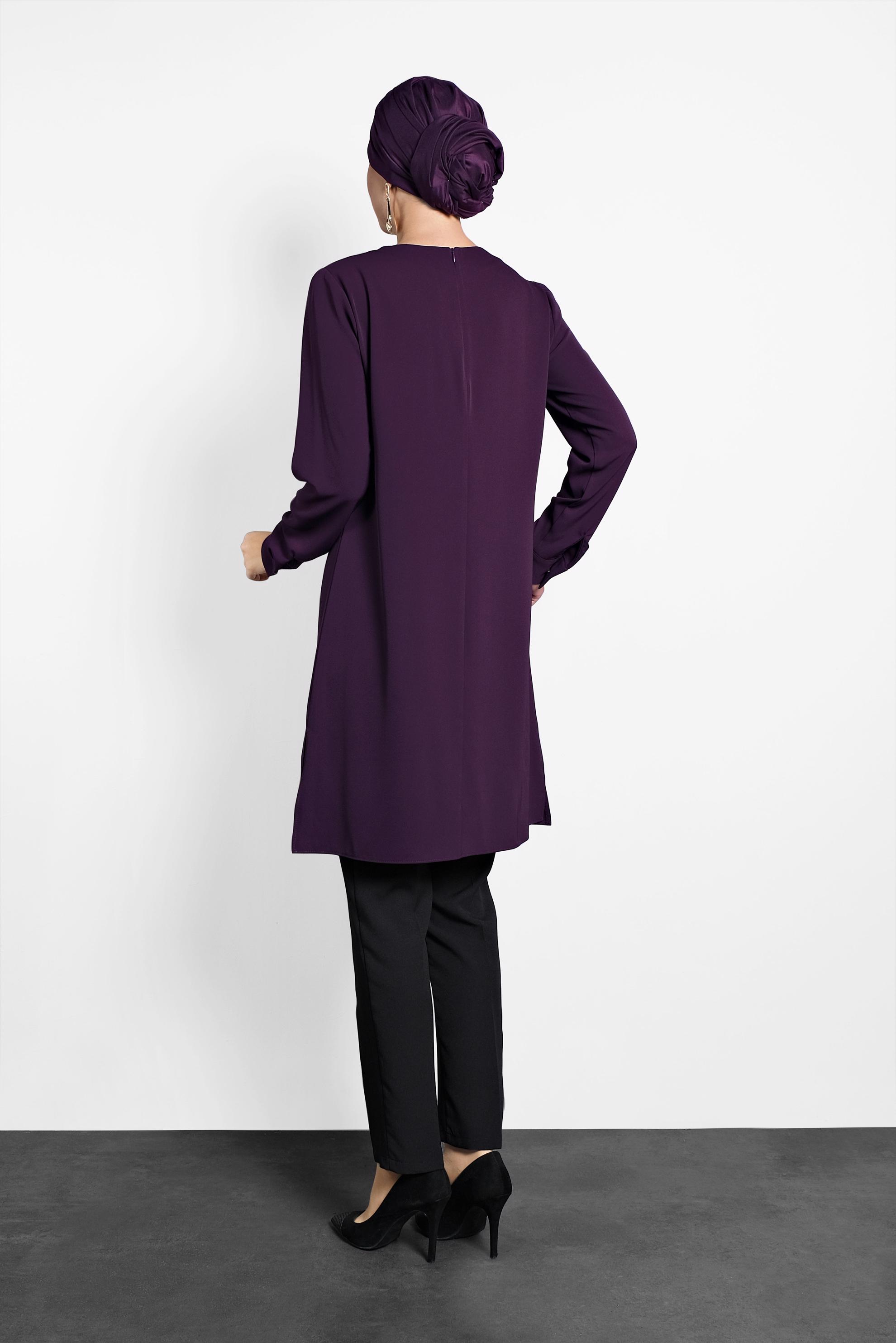Tesettür giyim MOR YANLARI YIRTMAÇLI BASİC  TUNİK 40169