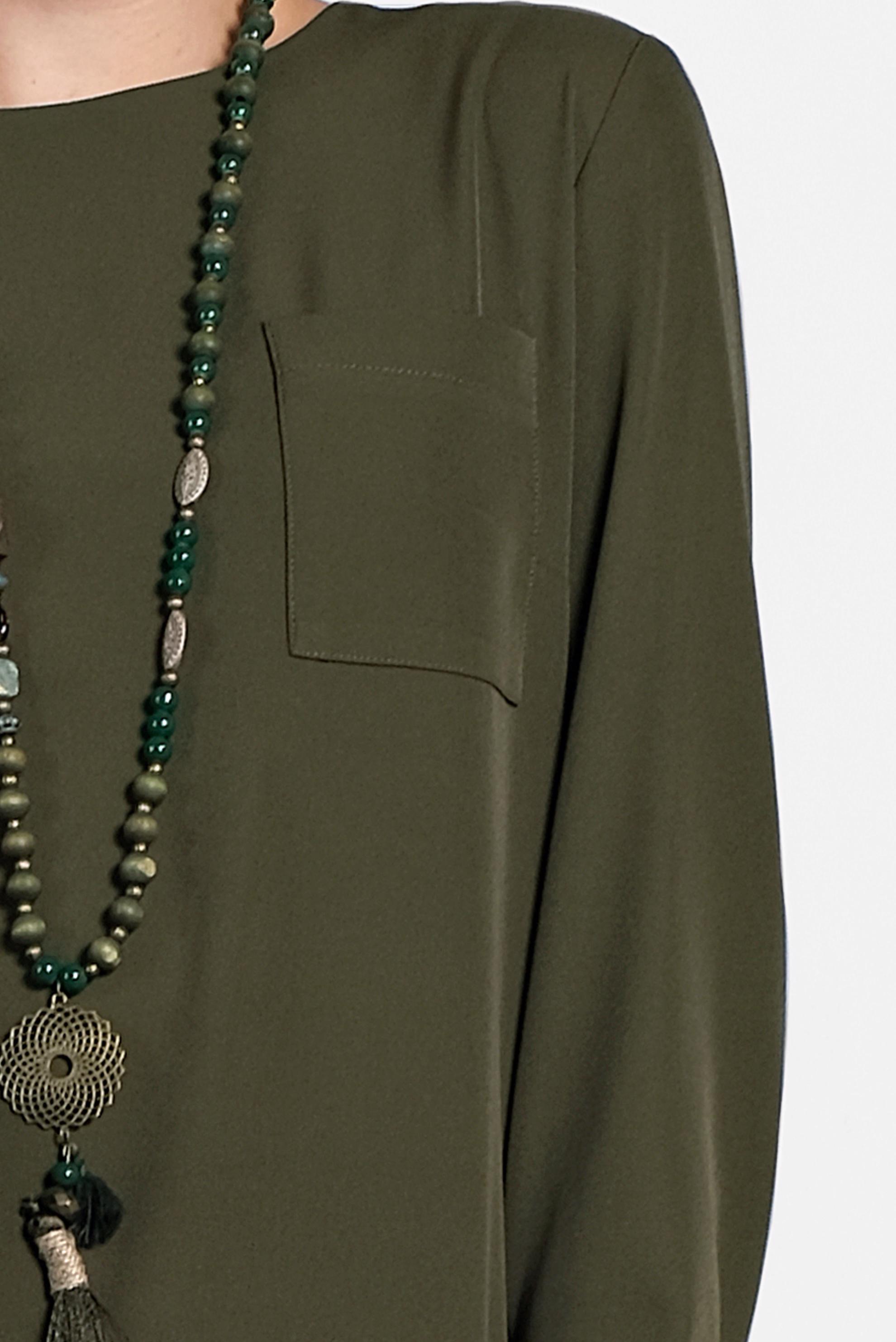 Tesettür giyim HAKİ YANLARI YIRTMAÇLI BASİC  TUNİK 40169