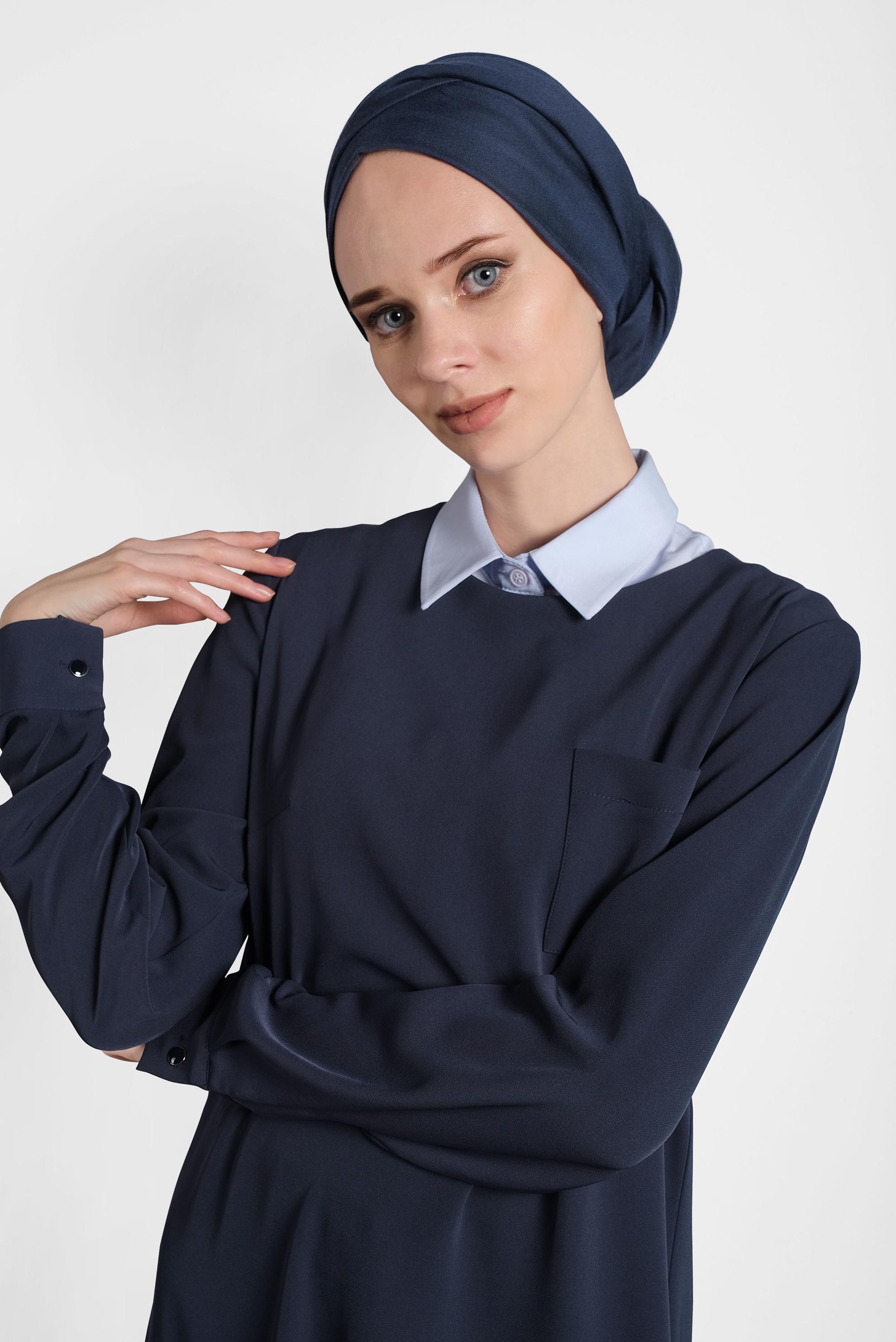 Tesettür giyim LACİVERT YANLARI YIRTMAÇLI BASİC  TUNİK 40169