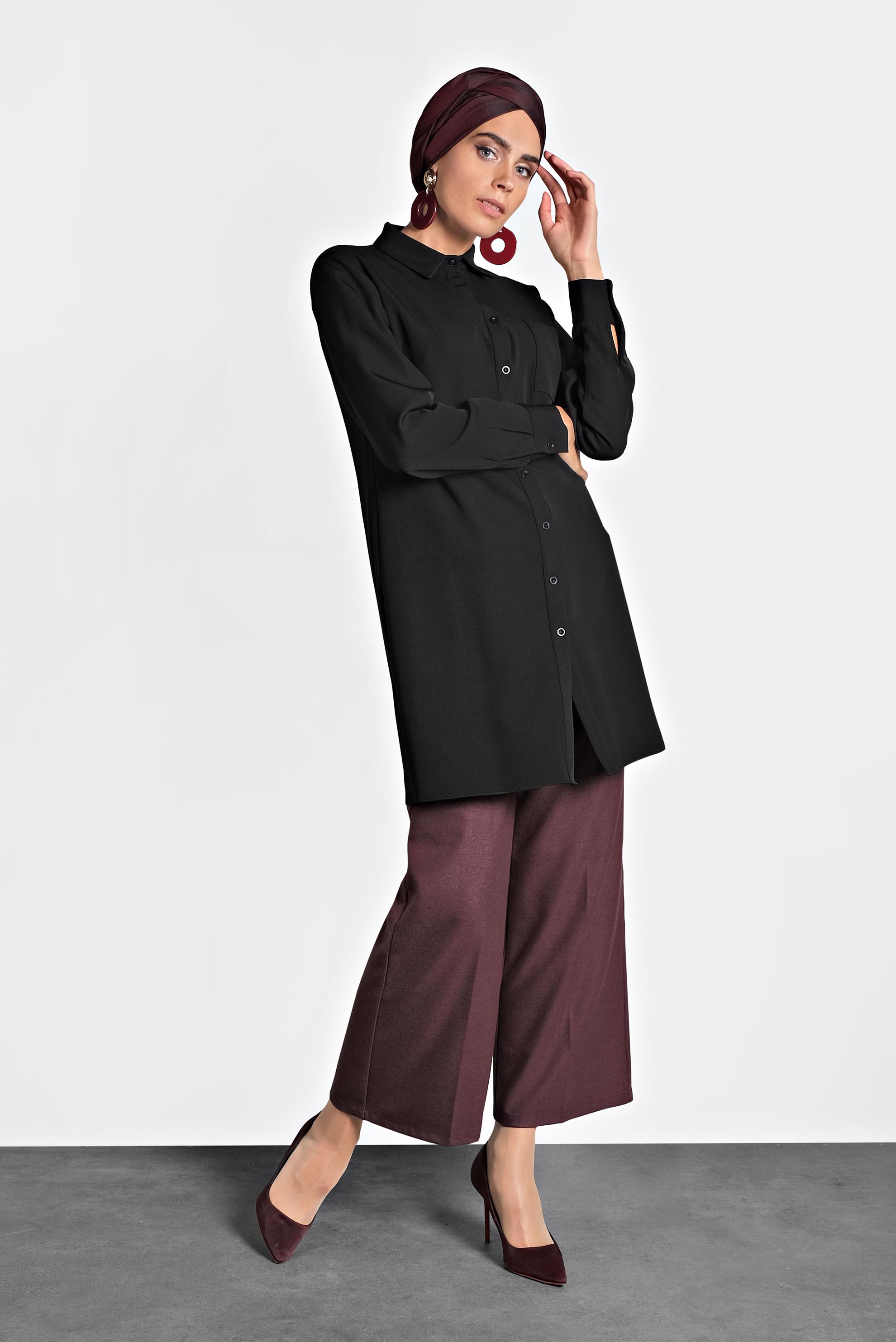 Tesettür giyim SİYAH DÜĞMELİ CEPLİ TUNİK 40173 