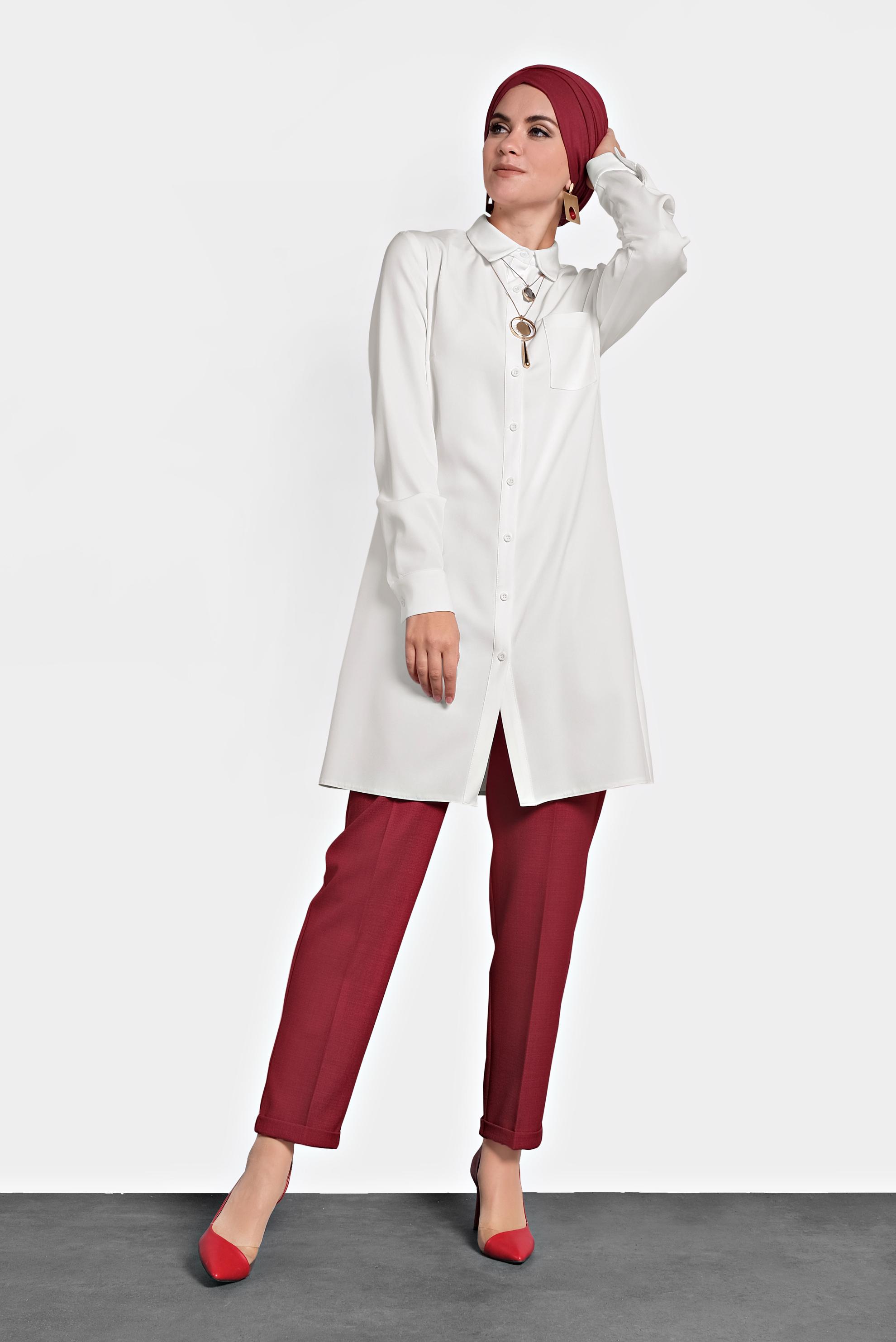 Tesettür giyim BEYAZ DÜĞMELİ CEPLİ TUNİK 40173 