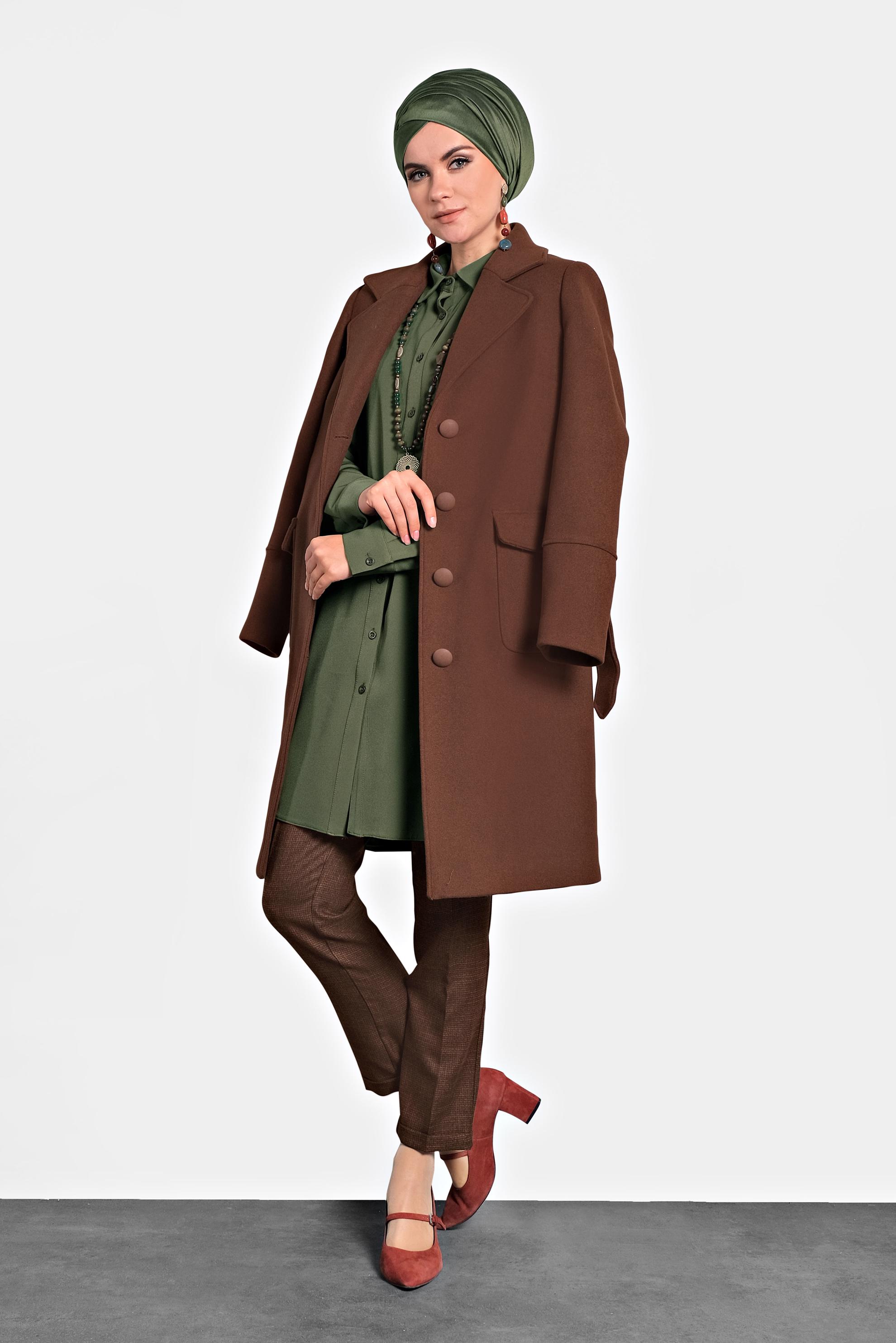 Tesettür giyim HAKİ DÜĞMELİ CEPLİ TUNİK 40173 