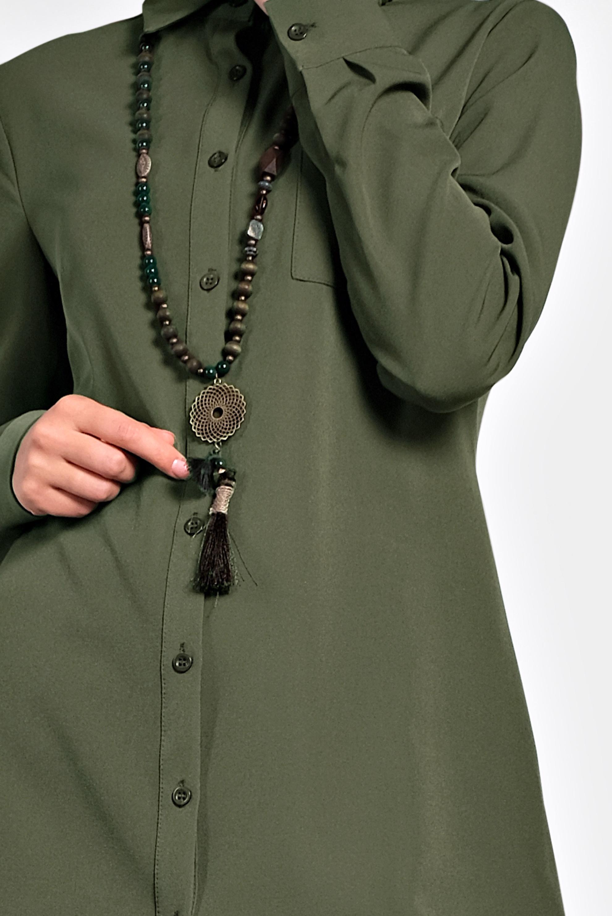 Tesettür giyim HAKİ DÜĞMELİ CEPLİ TUNİK 40173 