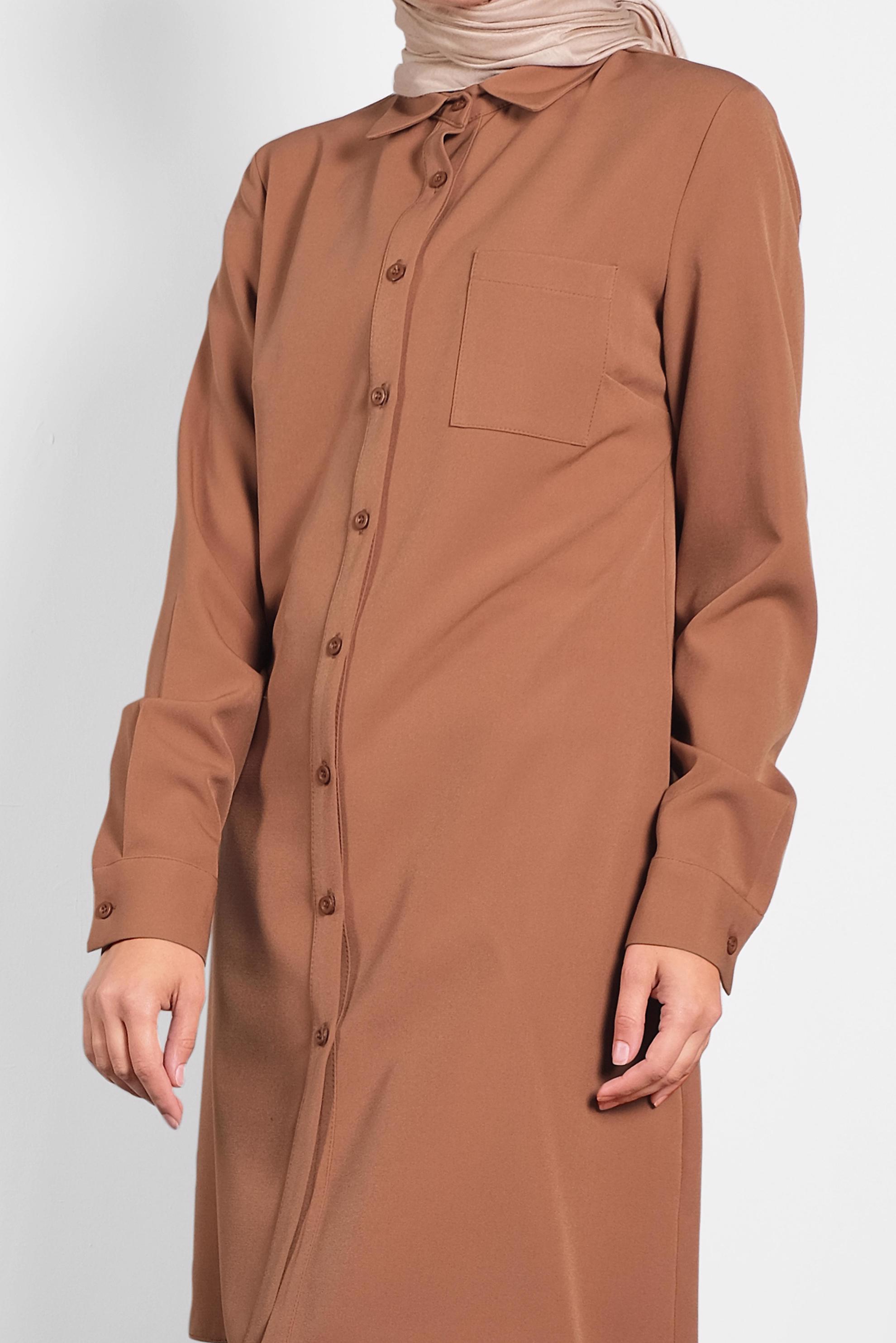 Tesettür giyim TABA DÜĞMELİ CEPLİ TUNİK 40173 