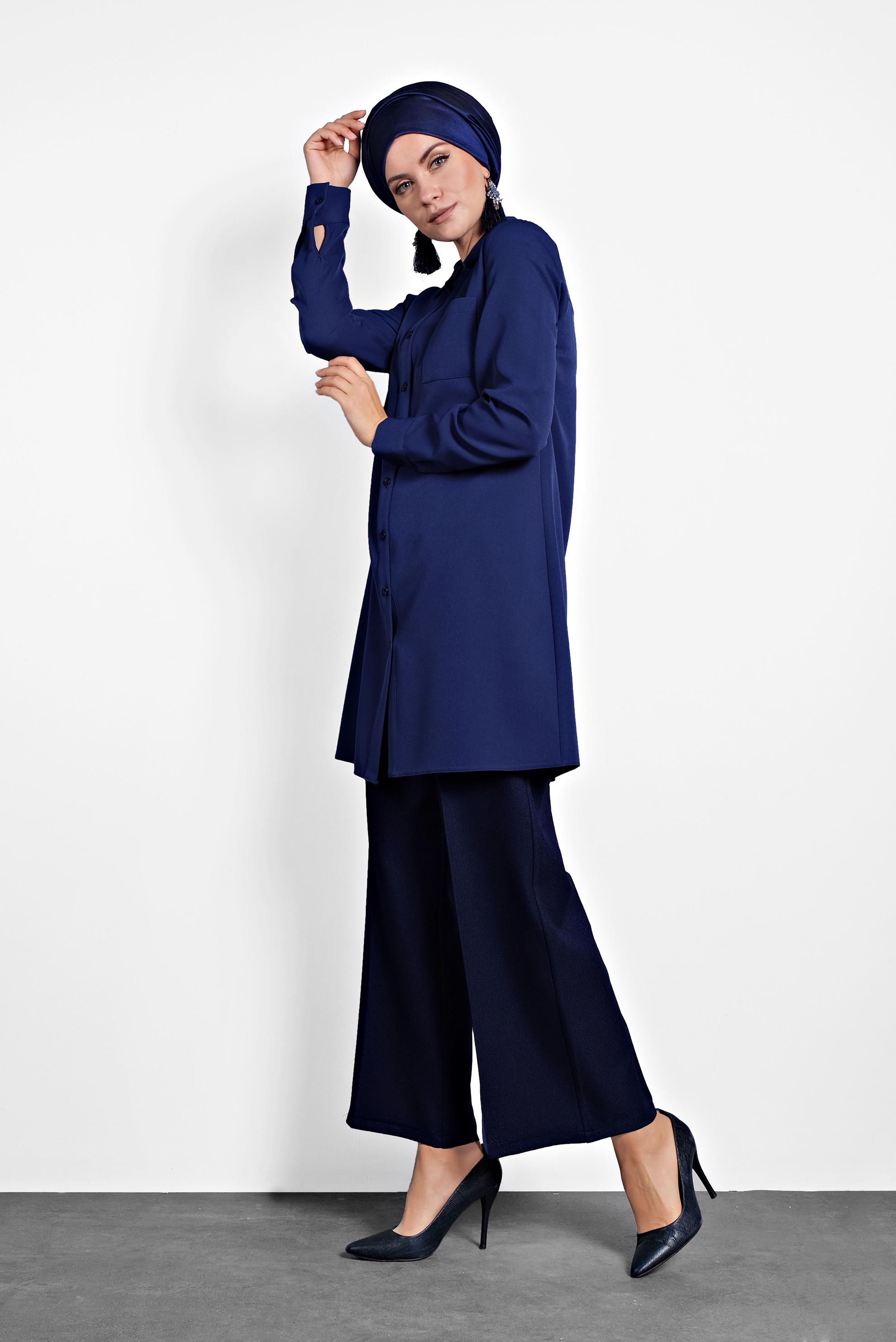 Tesettür giyim LACİVERT DÜĞMELİ CEPLİ TUNİK 40173 