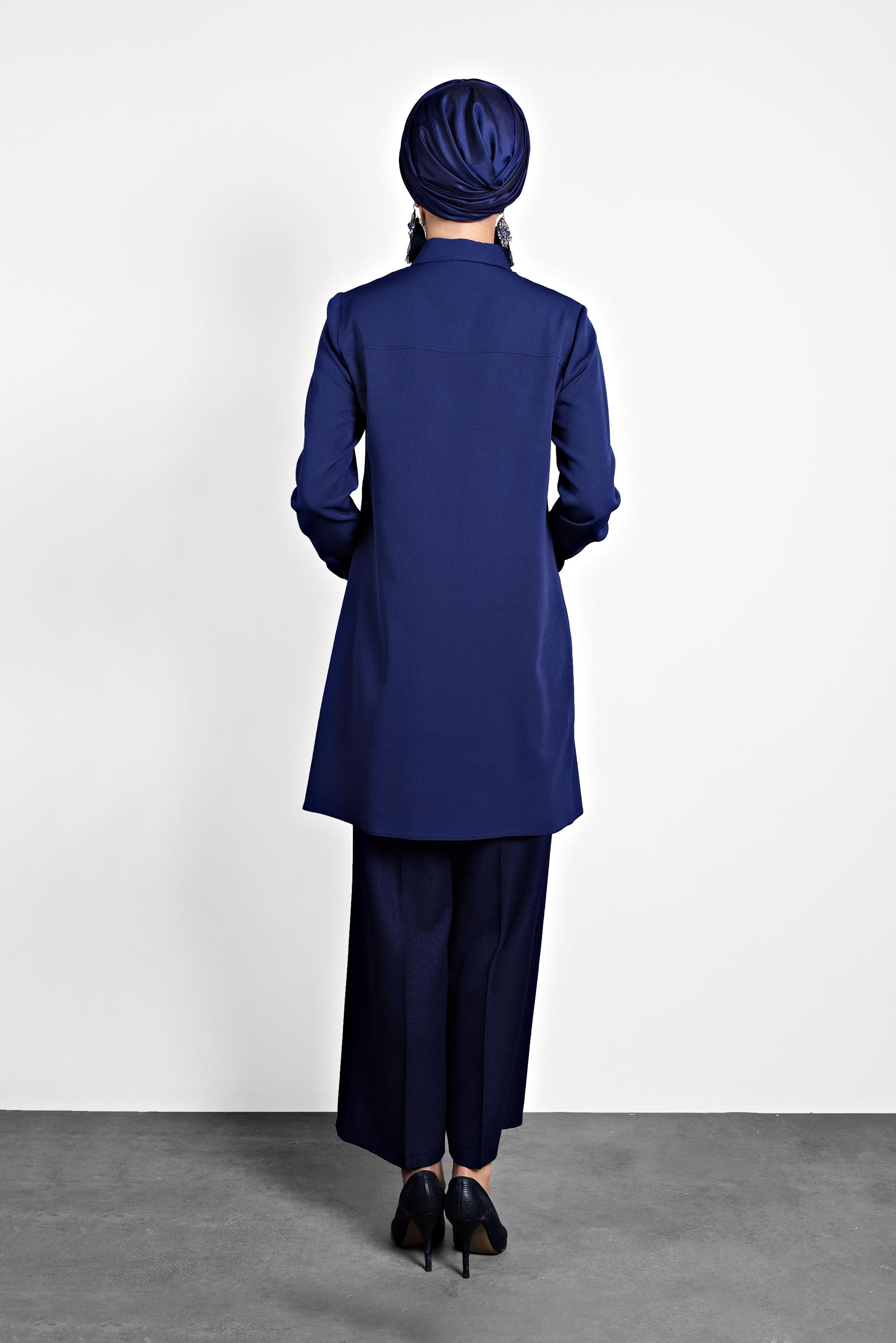 Tesettür giyim LACİVERT DÜĞMELİ CEPLİ TUNİK 40173 