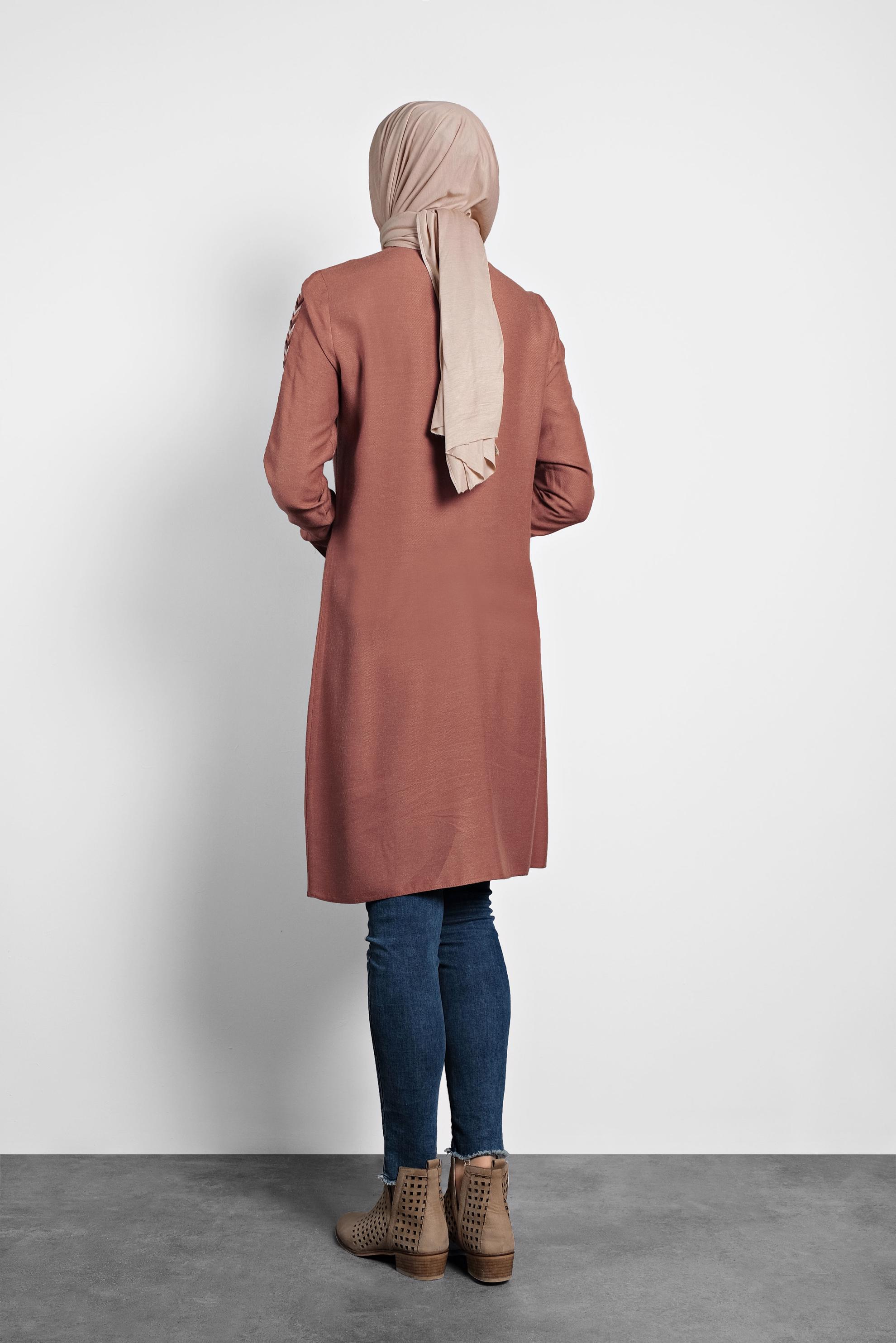 Tesettür giyim TURUNCU KOLLARI NAKIŞLI TUNİK 40181