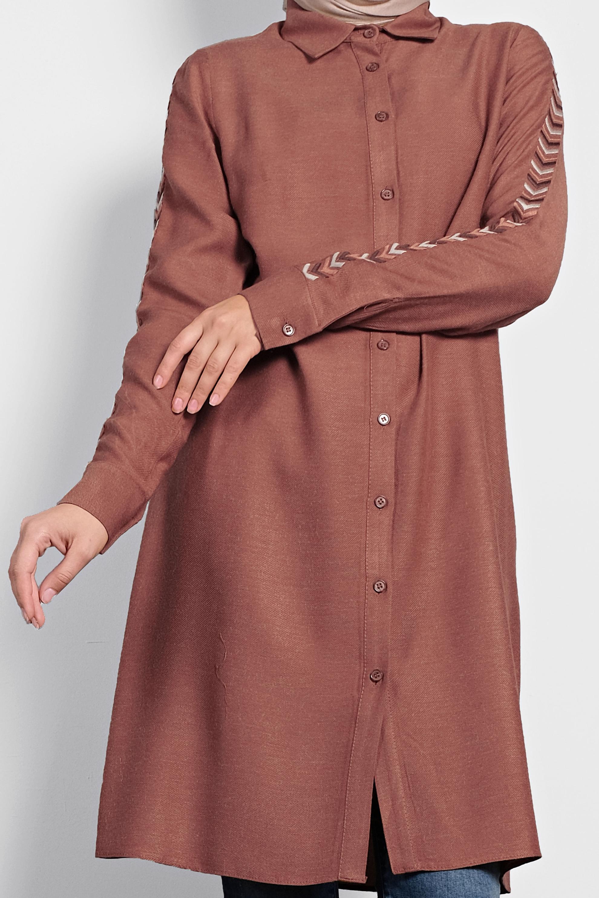 Tesettür giyim TURUNCU KOLLARI NAKIŞLI TUNİK 40181